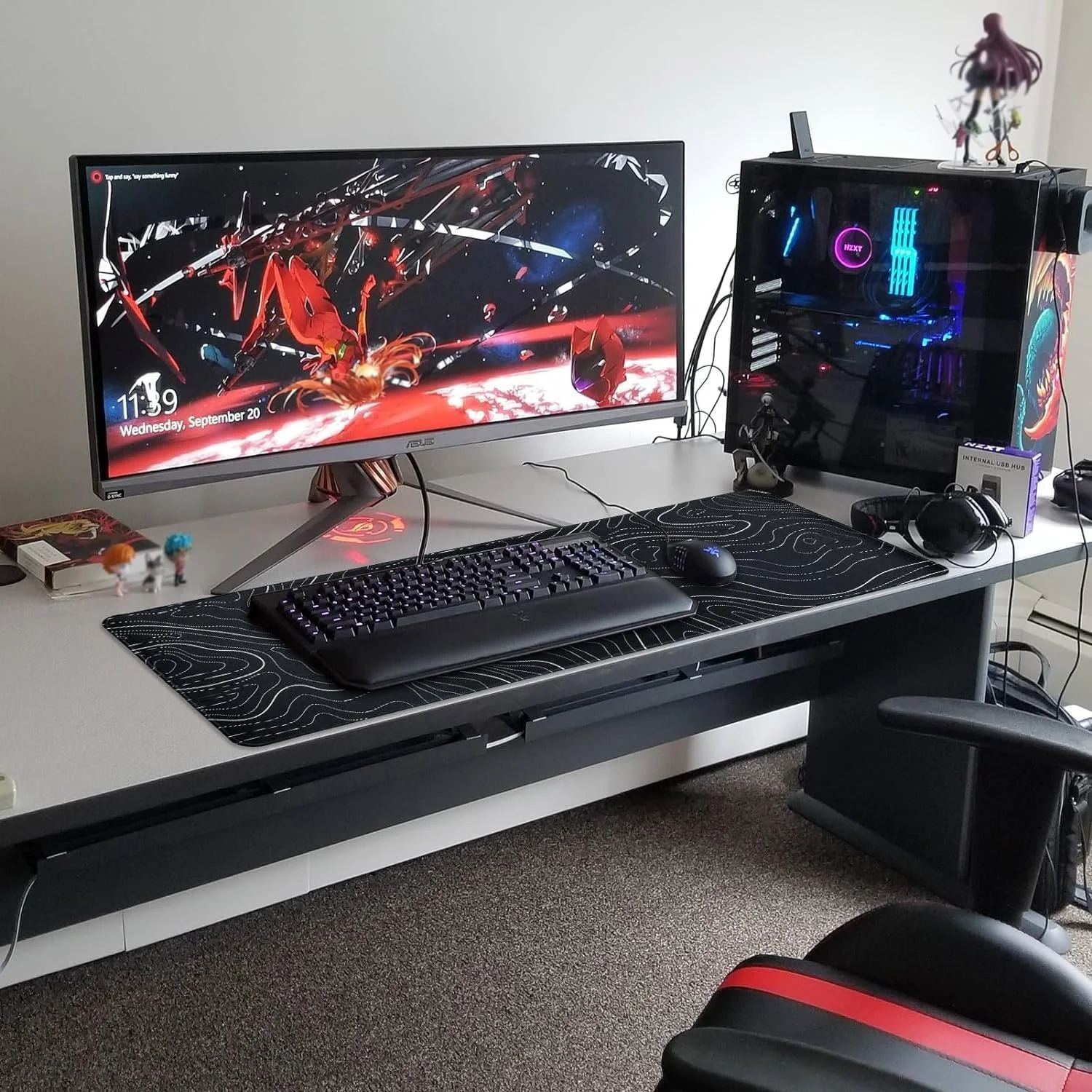 موس پد گیمینگ بزرگ ChicAbode، 31.5 x 11.8 اینچ، موس پد کیبورد توپوگرافی با پایه ضد لغزش و لبه دوخته شده، پد رومیزی بزرگ XL (مشکی)