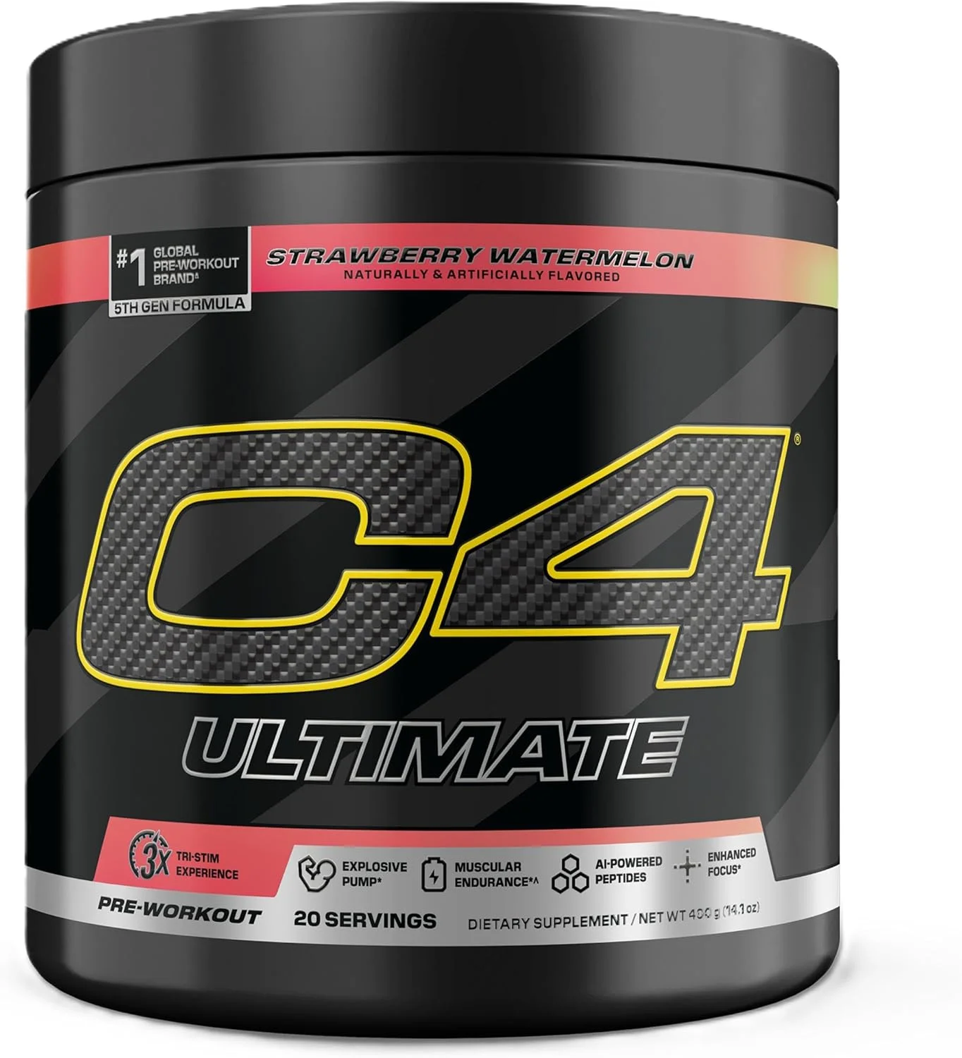 پودر مکمل قبل از تمرین سلکور C4 Ultimate با طعم هندوانه - مکمل انرژی قبل از تمرین بدون قند برای مردان و زنان - 300 میلی گرم کافئین + 3.2 گرم بتا آلانین + 2 کراتین ثبت شده - 20 سروینگ
