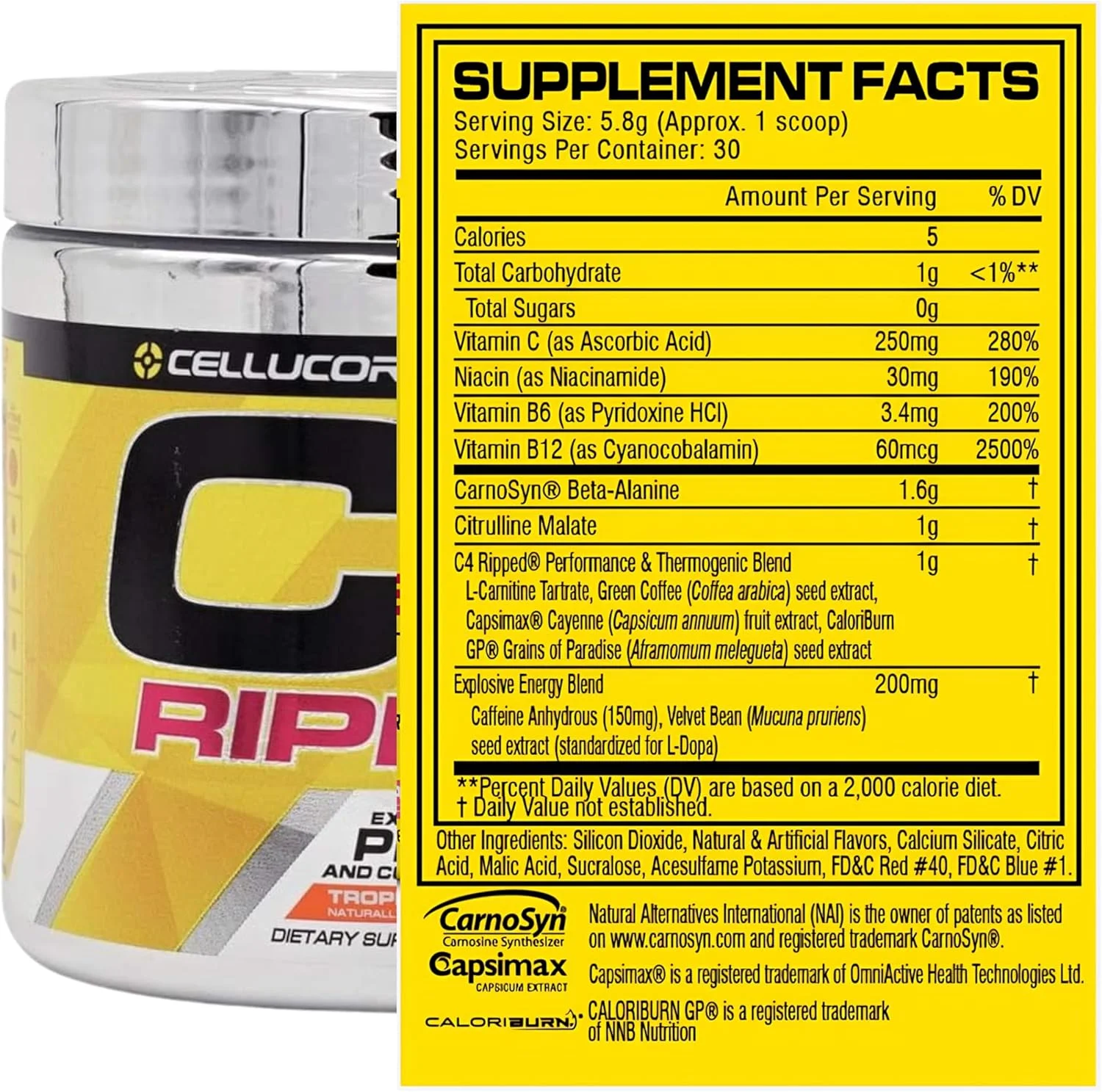 پودر مکمل قبل از تمرین Cellucor C4 Ripped با طعم پانچ گرمسیری | بدون کراتین + مکمل انرژی قبل از تمرین بدون شکر برای مردان و زنان | 150 میلی گرم کافئین + بتا آلانین | 30 سروینگ (بسته بندی ممکن است متفاوت باشد) پودر مکمل قبل از تمرین Cellucor C4 Ripped با طعم پانچ گرمسیری | بدون کراتین + مکمل انرژی قبل از تمرین بدون شکر برای مردان و زنان | 150 میلی گرم کافئین + بتا آلانین | 30 سروینگ (بسته بندی ممکن است متفاوت باشد)