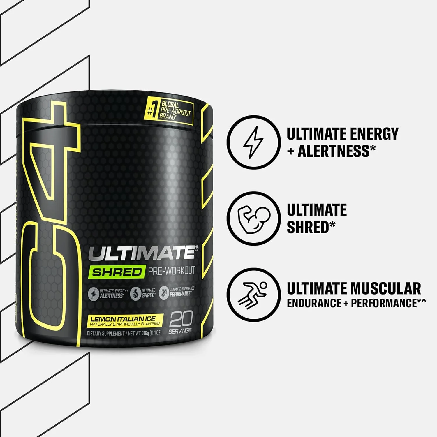 پودر مکمل قبل از تمرین چربی سوز Cellucor C4 Ultimate Shred، چربی سوز برای مردان و زنان، مکمل متابولیسم با عصاره ریشه زنجبیل، یخ لیمویی ایتالیایی، 20 سروینگ (بسته 1 عددی) پودر مکمل قبل از تمرین چربی سوز Cellucor C4 Ultimate Shred، چربی سوز برای مردان و زنان، مکمل متابولیسم با عصاره ریشه زنجبیل، یخ لیمویی ایتالیایی، 20 سروینگ (بسته 1 عددی)
