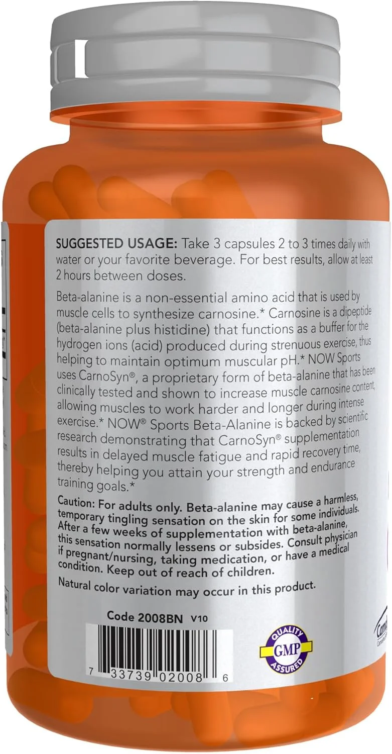 NOW Sports Nutrition، بتا-آلانین 750 میلی گرم، تاخیر در خستگی عضلات*، استقامت*، 120 کپسول گیاهی NOW Sports Nutrition، بتا-آلانین 750 میلی گرم، تاخیر در خستگی عضلات*، استقامت*، 120 کپسول گیاهی
