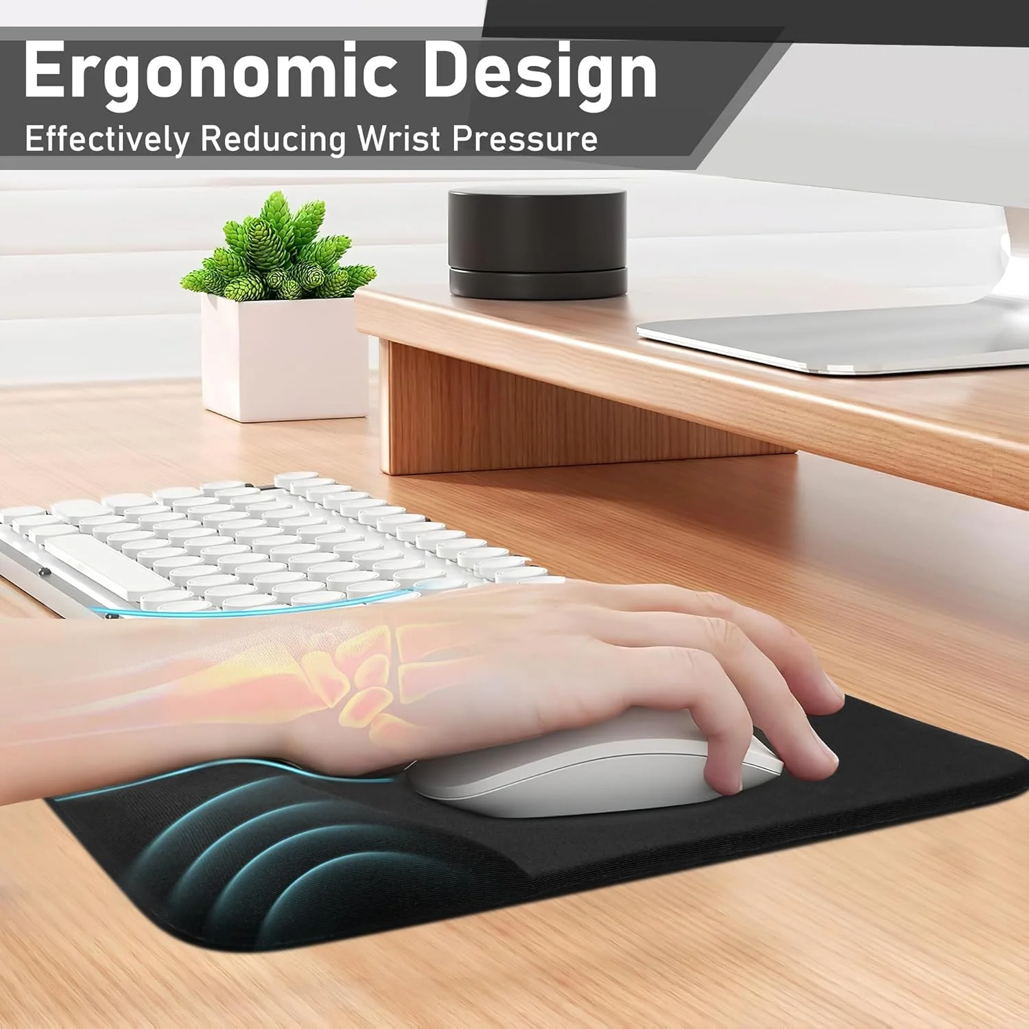 پد ماوس ارگونومیک با تکیه گاه مچ ژله ای، سطح لایکرا، پایه ضد لغزش، مشکی