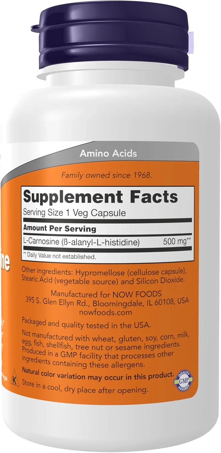 NOW Supplements, ال-کارنوزین (بتا-آلانین-ال-هیستیدین) 500 میلی گرم، ضد پیری، 100 کپسول گیاهی NOW Supplements, ال-کارنوزین (بتا-آلانین-ال-هیستیدین) 500 میلی گرم، ضد پیری، 100 کپسول گیاهی