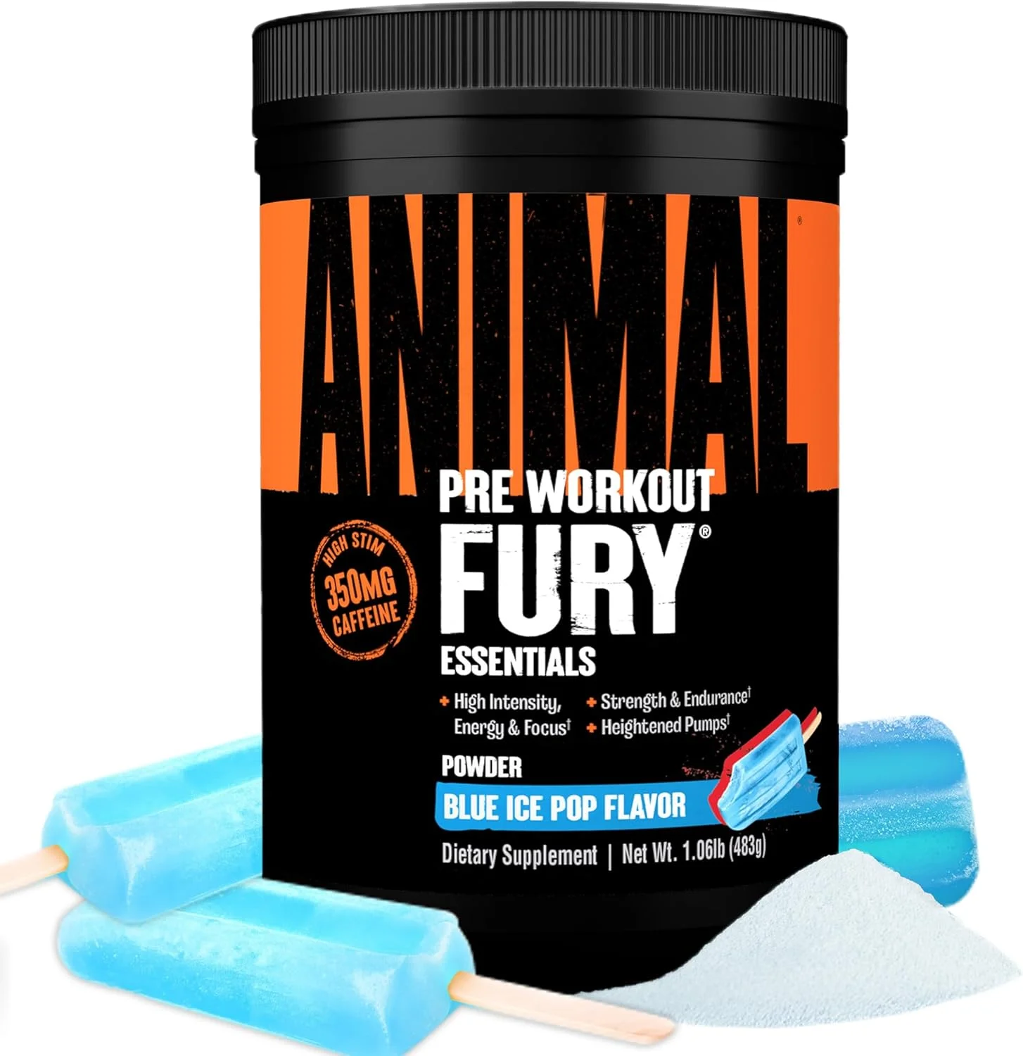 پودر مکمل قبل از تمرین Animal Fury برای انرژی و تمرکز - 5 گرم BCAA، 350 میلی گرم کافئین، اکسید نیتریک، بدون کراتین - محرک قوی برای بدنسازان - آیس پاپ، 30 سروینگ