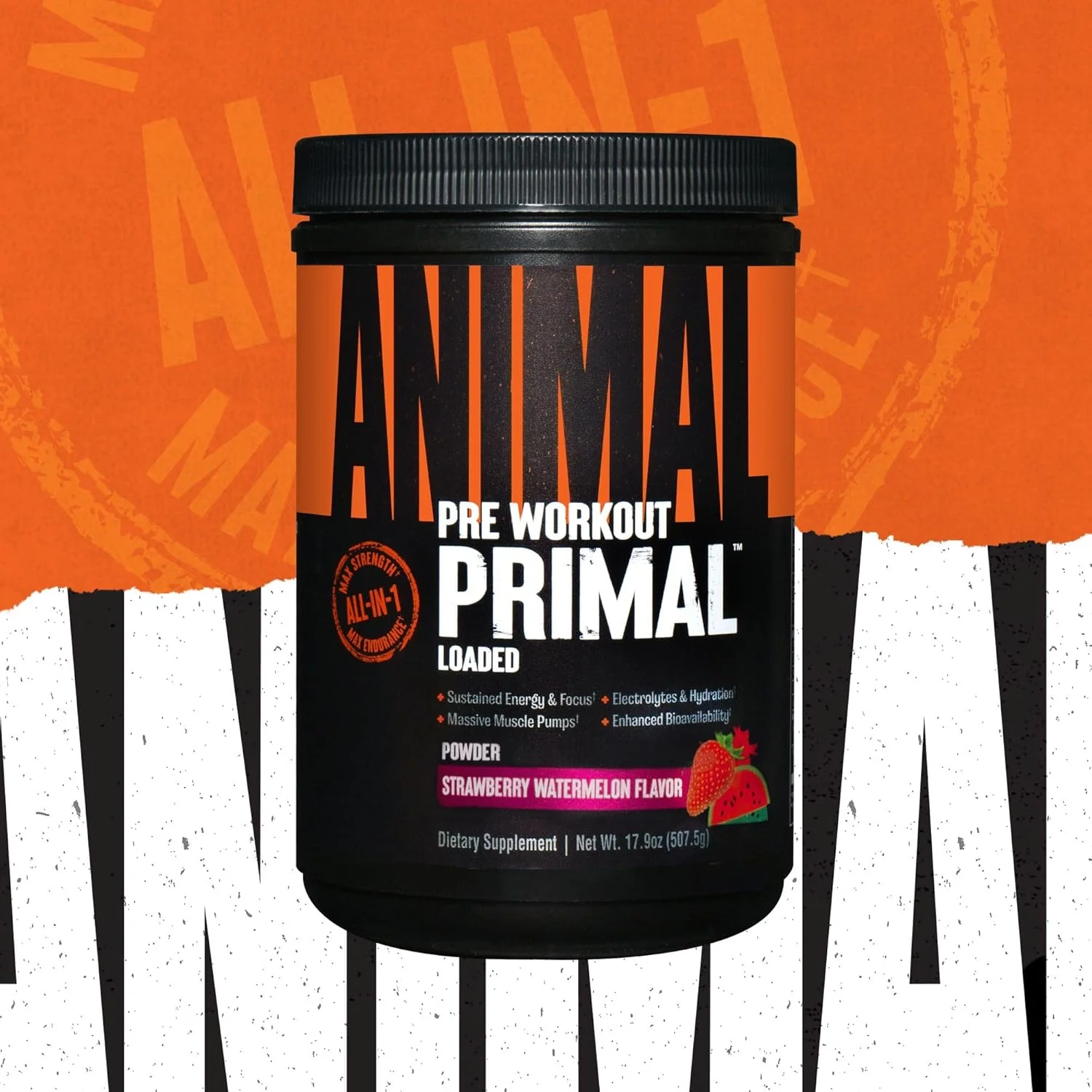 پودر هیدراتاسیون عضلانی و پری ورک اوت Animal Primal - حاوی بتا آلانین، 3DPump، کافئین و الکترولیت ها - بهبود انرژی، تمرکز، استقامت و جذب - طعم هندوانه توت فرنگی، 507 گرم پودر هیدراتاسیون عضلانی و پری ورک اوت Animal Primal - حاوی بتا آلانین، 3DPump، کافئین و الکترولیت ها - بهبود انرژی، تمرکز، استقامت و جذب - طعم هندوانه توت فرنگی، 507 گرم