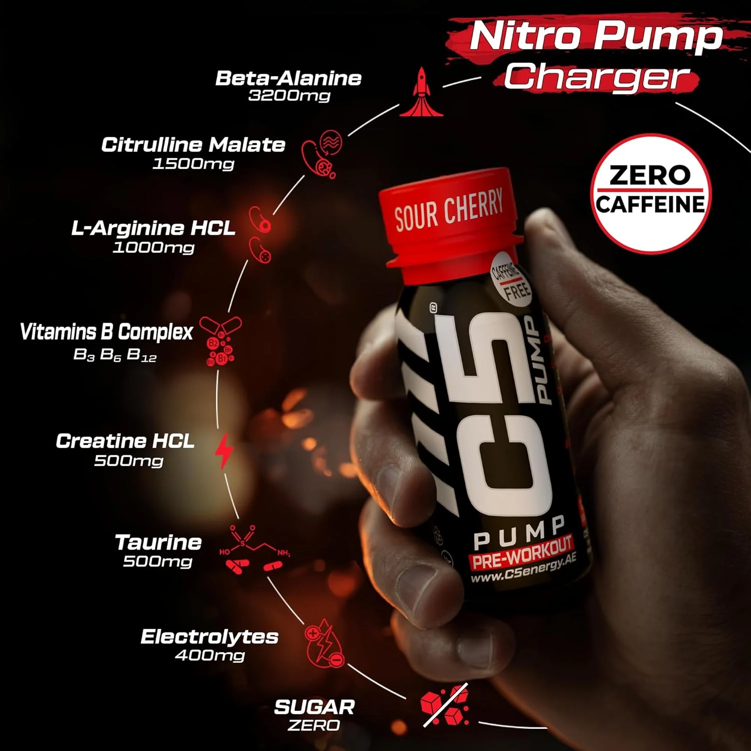 نوشیدنی شات قبل از تمرین C5 PUMP، بدون کافئین، بدون شکر، 80 میلی لیتر، حاوی بتا آلانین 3200 میلی گرم، سیترولین 1500 میلی گرم، ویتامین های B کمپلکس (بسته 12 عددی، توت مخلوط) نوشیدنی شات قبل از تمرین C5 PUMP، بدون کافئین، بدون شکر، 80 میلی لیتر، حاوی بتا آلانین 3200 میلی گرم، سیترولین 1500 میلی گرم، ویتامین های B کمپلکس (بسته 12 عددی، توت مخلوط)