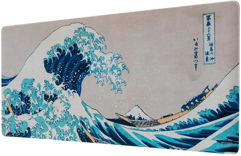 پد ماوس سایز خیلی بزرگ Grupo Erik Hokusai - پد رومیزی - 80x35 سانتی متر - پد ماوس با پایه لاستیکی ضد لغزش، پد ماوس گیمینگ، پد ماوس کیبورد - هنر ژاپنی - موج بزرگ کاناگاوا