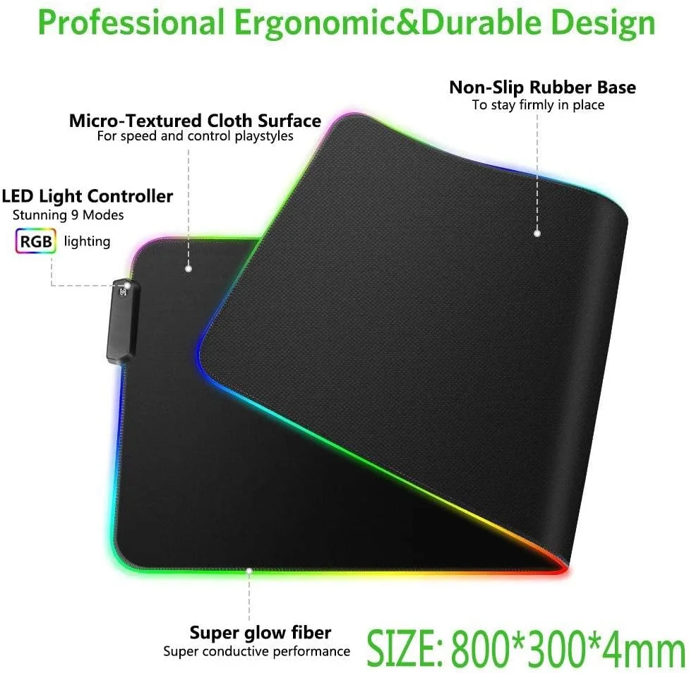 پد ماوس گیمینگ RGB گوداستاف، پد ماوس LED نرم بزرگ، پد کیبورد کامپیوتر با پایه لاستیکی ضد لغزش پد ماوس گیمینگ RGB گوداستاف، پد ماوس LED نرم بزرگ، پد کیبورد کامپیوتر با پایه لاستیکی ضد لغزش