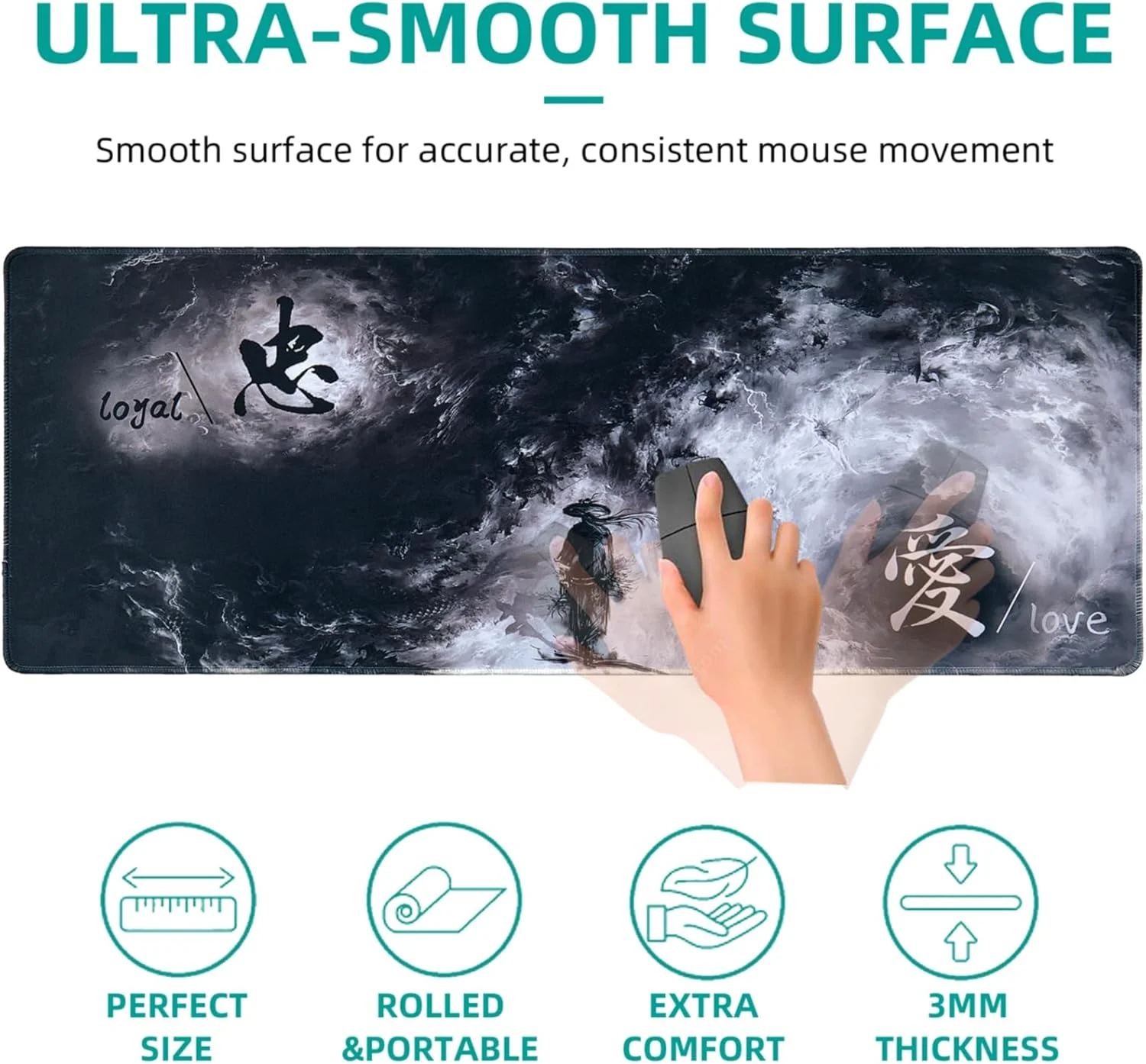 ماوس پد بزرگ گیمینگ سیاه و سفید Hopipad برای میز، زیرانداز میز با لبه های دوخته شده، پد ضد آب میز، پایه لاستیکی ضد لغزش، پد کیبورد 31.5x11.8 اینچی، پد ماوس کامپیوتر، ماوس پد بزرگ XL