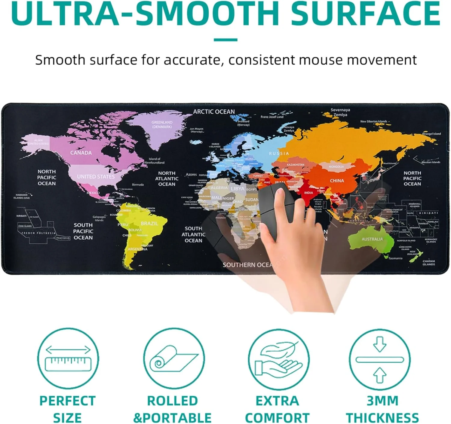 ماوس پد بزرگ گیمینگ طرح نقشه جهان Hopipad برای میز، زیرانداز میز با لبه های دوخته شده، پد ضد آب میز، پایه لاستیکی ضد لغزش، پد صفحه کلید 31.5x11.8 اینچی، پد ماوس کامپیوتر بزرگ XL