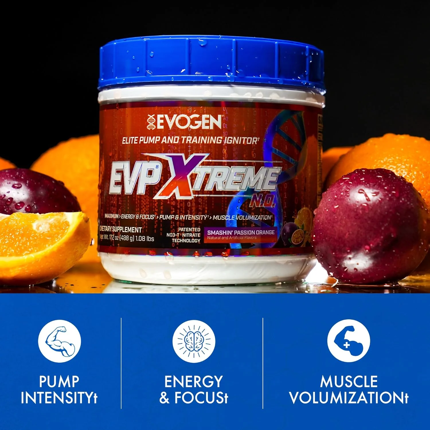 مکمل قبل از تمرین Evogen EVP Xtreme NO | آرژنین نیترات، بتا آلانین، سیترولین، اکسید نیتریک، پمپ عضلانی | 40 سروینگ (Smashin' Passion Orange) مکمل قبل از تمرین Evogen EVP Xtreme NO | آرژنین نیترات، بتا آلانین، سیترولین، اکسید نیتریک، پمپ عضلانی | 40 سروینگ (Smashin' Passion Orange)