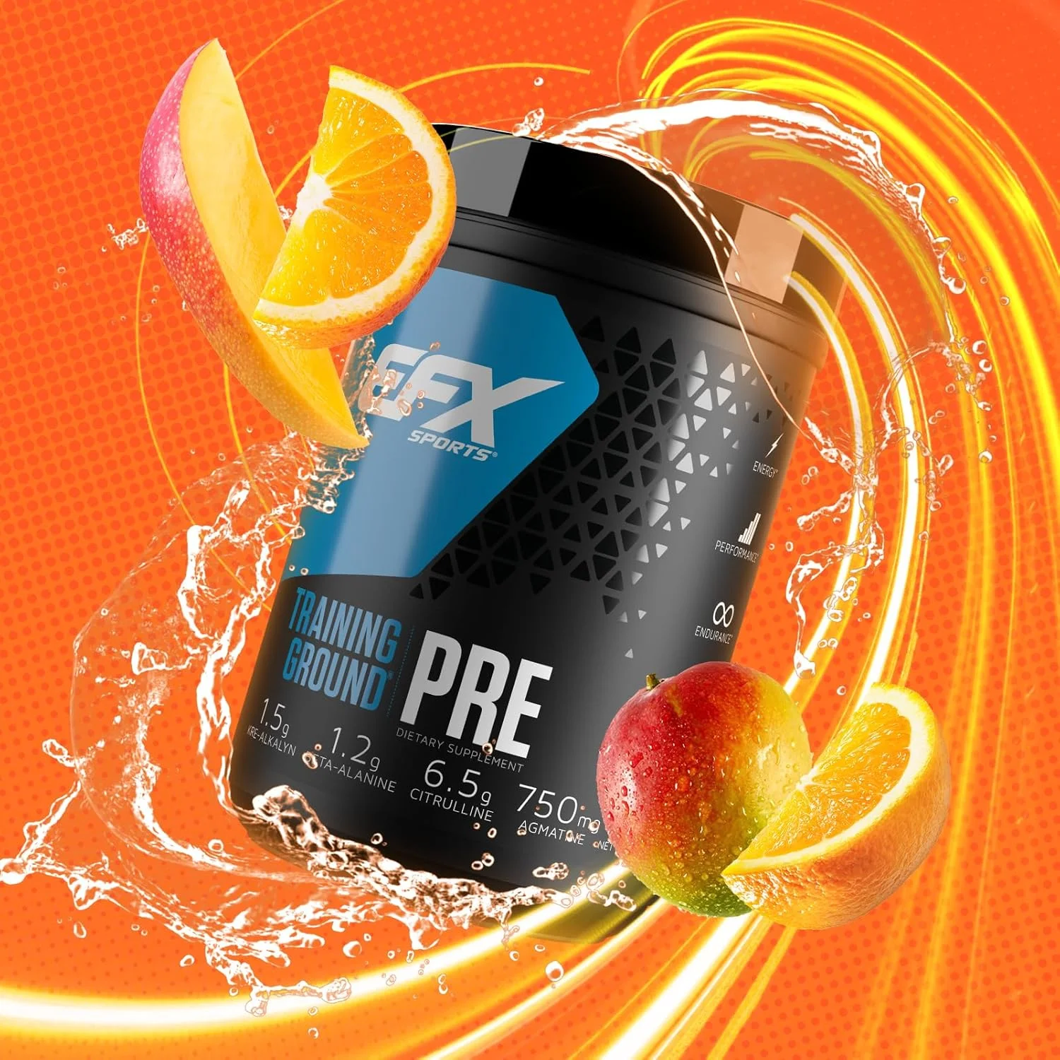 مکمل قبل از تمرین EFX SPORTS Training Ground با طعم انبه پرتقالی، حاوی 6.5 گرم سیترولین، 2.5 گرم HydroMax گلیسرول، 1.2 گرم بتا آلانین و 1.5 گرم تیروزین مکمل قبل از تمرین EFX SPORTS Training Ground با طعم انبه پرتقالی، حاوی 6.5 گرم سیترولین، 2.5 گرم HydroMax گلیسرول، 1.2 گرم بتا آلانین و 1.5 گرم تیروزین