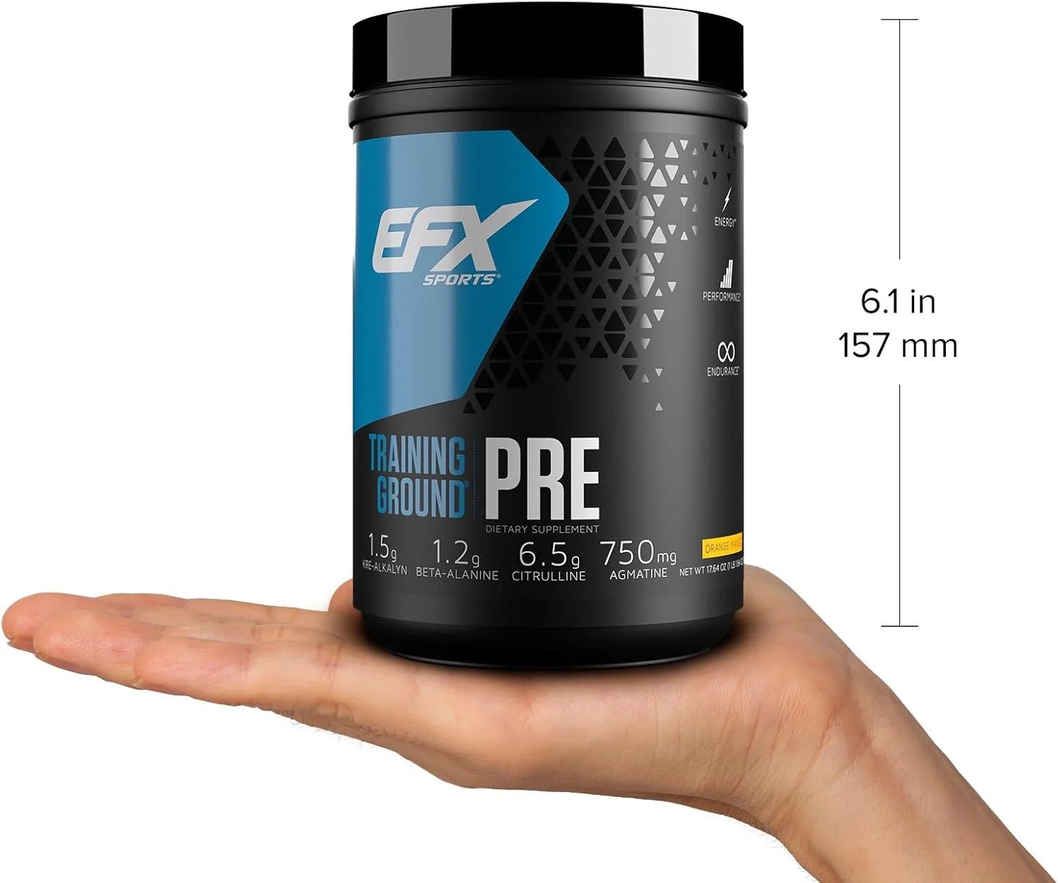 مکمل قبل از تمرین EFX SPORTS Training Ground با طعم انبه پرتقالی، حاوی 6.5 گرم سیترولین، 2.5 گرم HydroMax گلیسرول، 1.2 گرم بتا آلانین و 1.5 گرم تیروزین مکمل قبل از تمرین EFX SPORTS Training Ground با طعم انبه پرتقالی، حاوی 6.5 گرم سیترولین، 2.5 گرم HydroMax گلیسرول، 1.2 گرم بتا آلانین و 1.5 گرم تیروزین