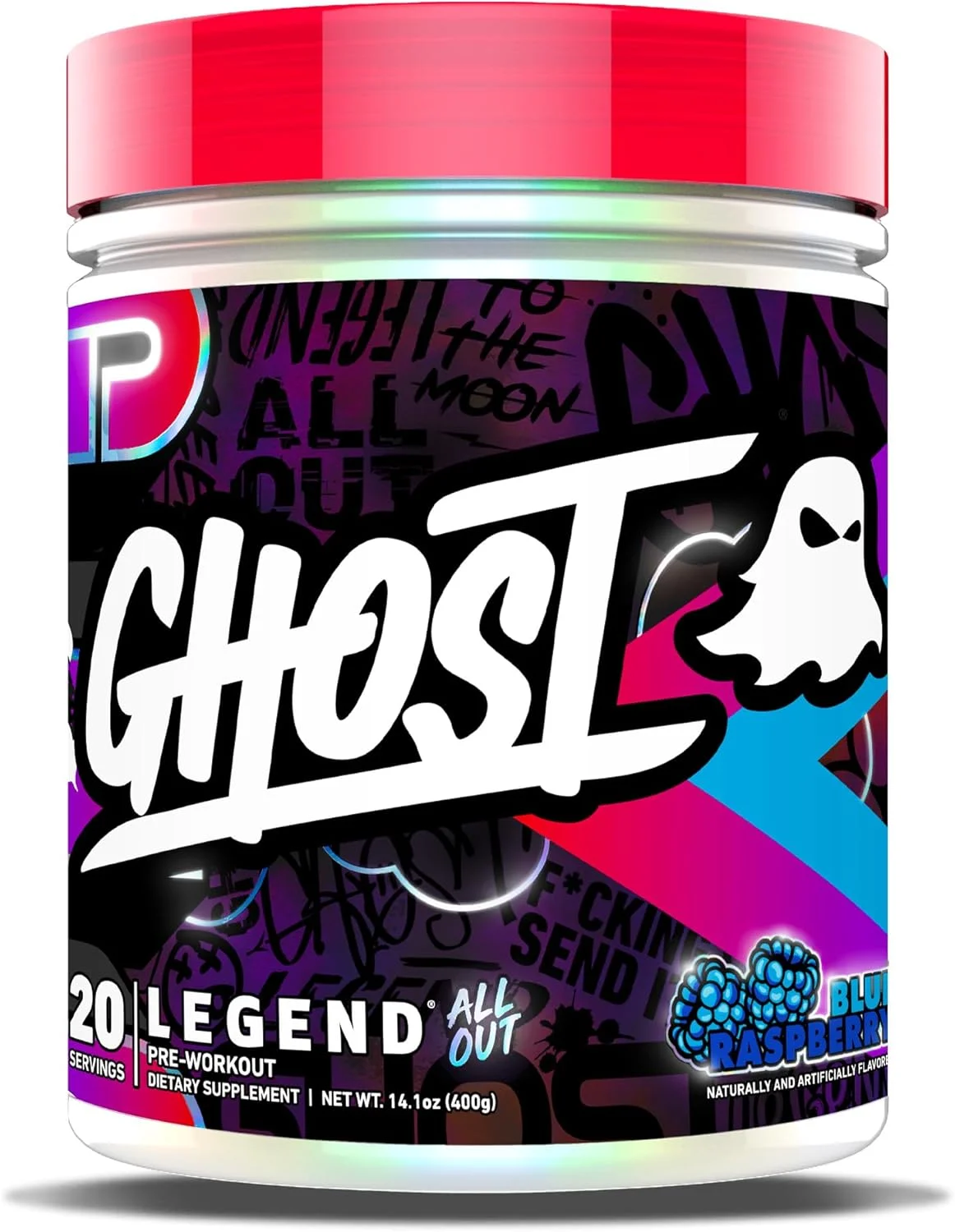 پودر مکمل قبل از تمرین GHOST Legend، Legend All Out، تمشک آبی - 20 سروینگ - مکمل قبل از تمرین برای مردان و زنان - ترکیب کافئین، ال-سیترولین و بتا آلانین - بدون شکر