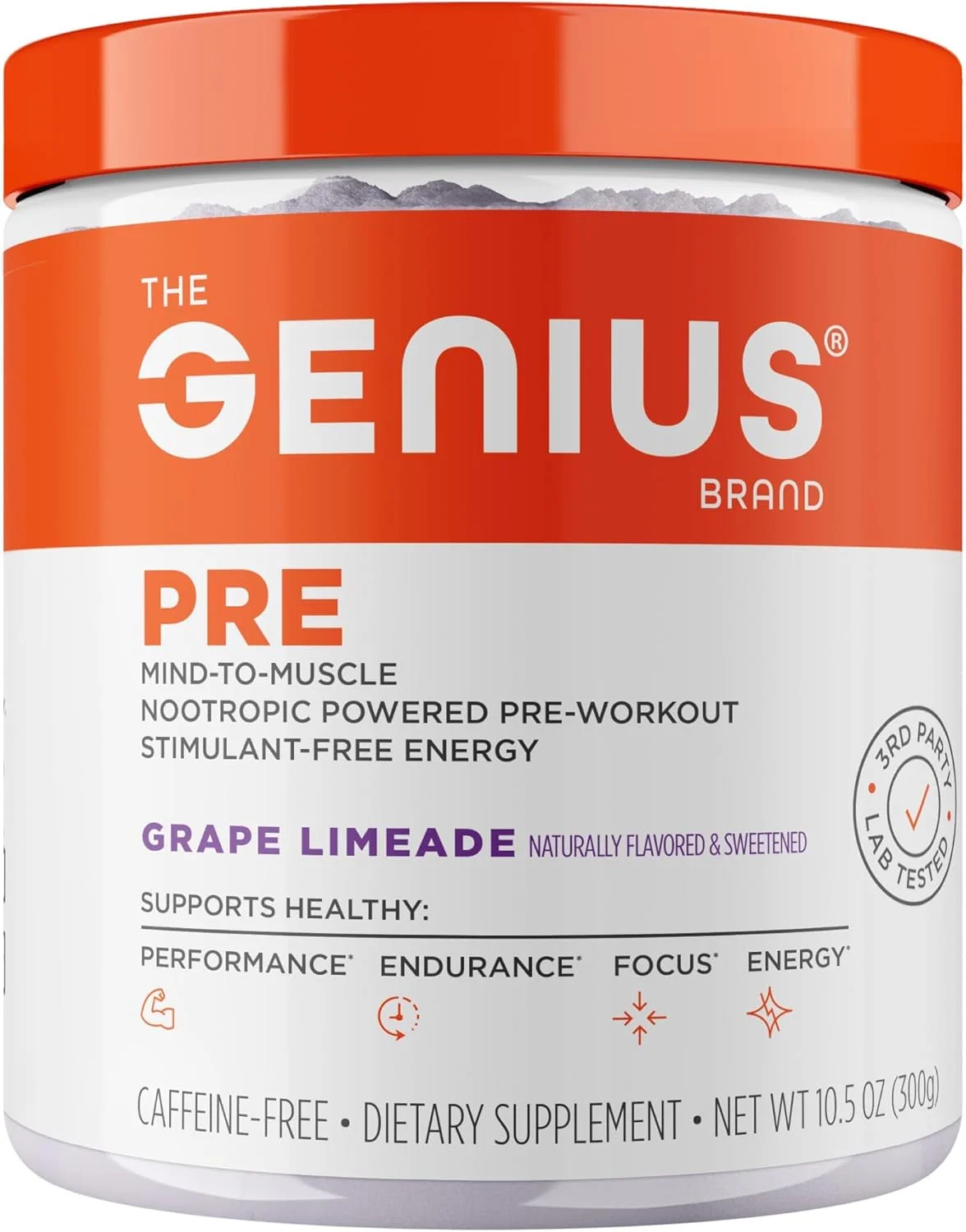 مکمل قبل از تمرین بدون کافئین Genius، افزایش انرژی، تمرکز، فرمول نوتروپیک عملکرد AlphaSize، سیترولین مالات، کارنوسین بتا آلانین استقامت، بنیه، ریکاوری، 20 سروینگ - لیموناد انگور