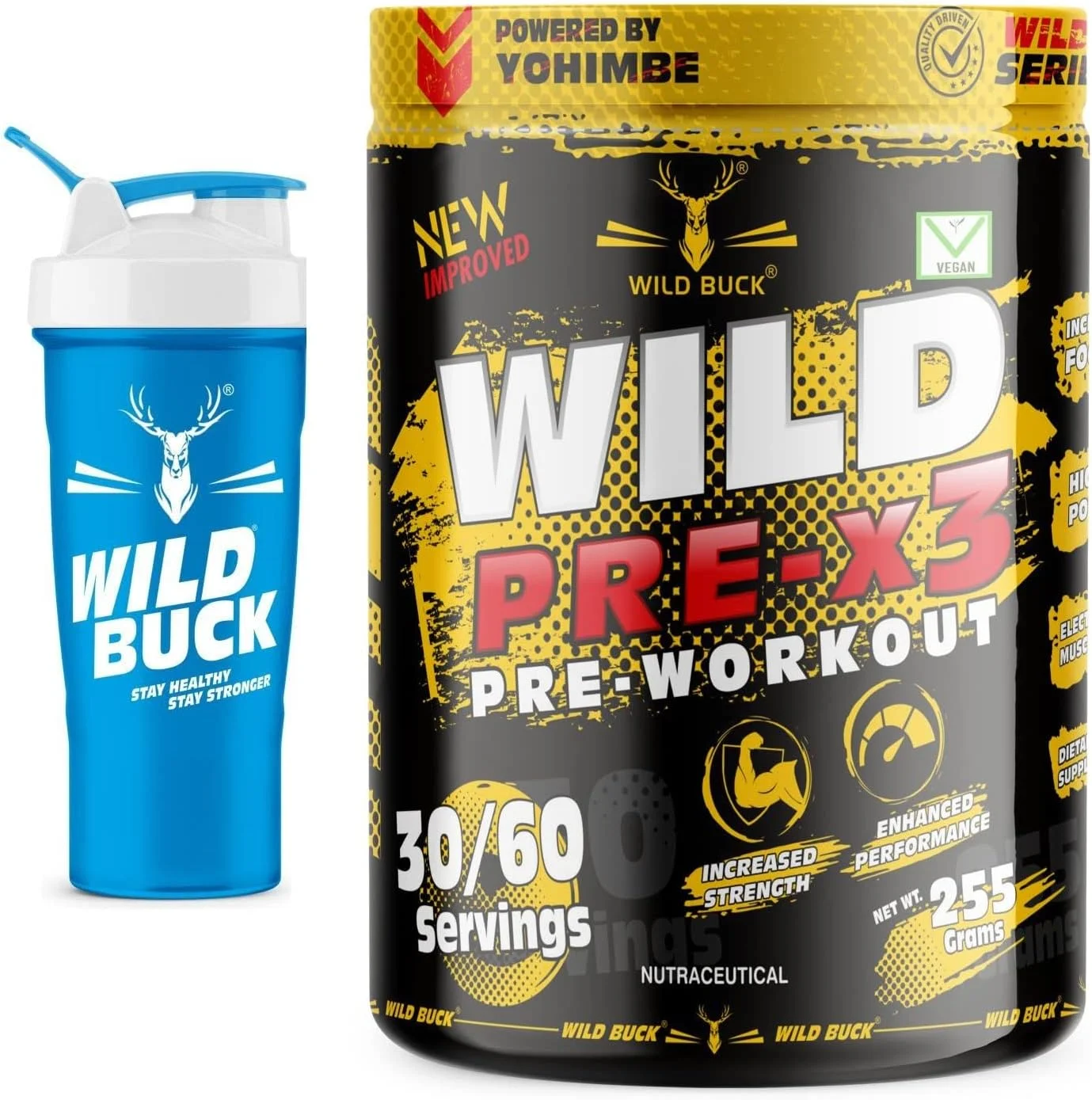 پودر مکمل قبل از تمرین WILD BUCK Wild Pre-X3 Hardcore، نوشیدنی انرژی زا با کراتین مونوهیدرات، آرژنین AAKG، بتا آلانین - برای مردان، زنان [30-60 سروینگ، توت های وحشی، 255 گرم] شیکر رایگان