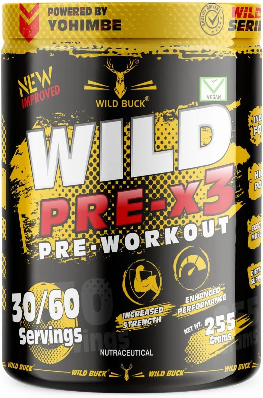 پودر مکمل قبل از تمرین WILD BUCK Wild Pre-X3 Hardcore، نوشیدنی انرژی زا با کراتین مونوهیدرات، آرژنین AAKG، بتا آلانین - برای مردان، زنان [30-60 سروینگ، توت های وحشی، 255 گرم] شیکر رایگان