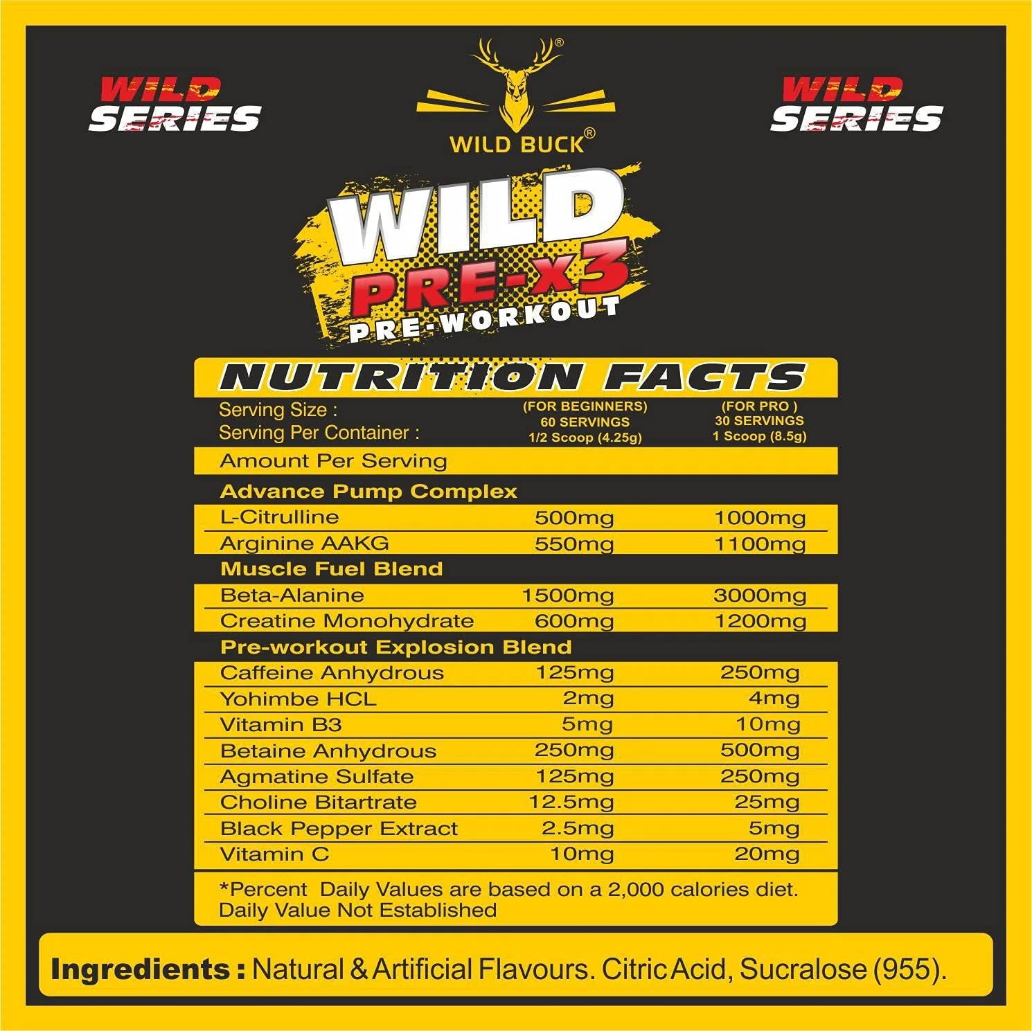 پودر مکمل قبل از تمرین WILD BUCK Wild Pre-X3 Hardcore، نوشیدنی انرژی زا با کراتین مونوهیدرات، آرژنین AAKG، بتا آلانین - برای مردان، زنان [30-60 سروینگ، توت های وحشی، 255 گرم] شیکر رایگان