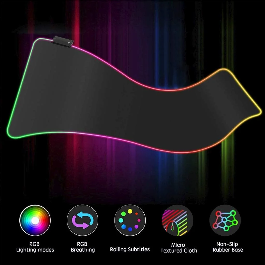 ماوس پد SKEIDO، ماوس پد گیمینگ RGB، ماوس پد LED نرم و بزرگ با ابعاد بزرگ، پد ماوس کیبورد کامپیوتر ضد آب، پایه لاستیکی ضد لغزش و لبه های دوخته شده بادوام برای گیمرها 80 x 30 سانتی متر