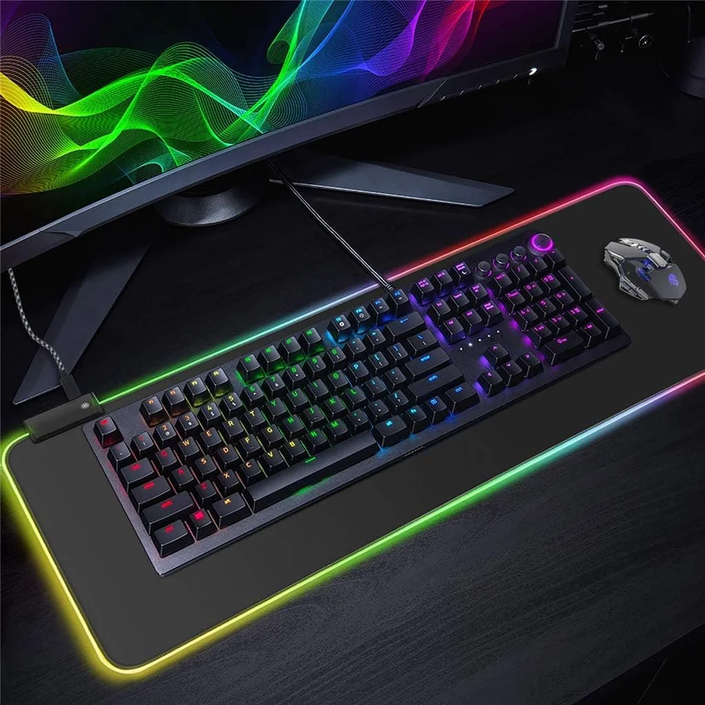 ماوس پد SKEIDO، ماوس پد گیمینگ RGB، ماوس پد LED نرم و بزرگ با ابعاد بزرگ، پد ماوس کیبورد کامپیوتر ضد آب، پایه لاستیکی ضد لغزش و لبه های دوخته شده بادوام برای گیمرها 80 x 30 سانتی متر