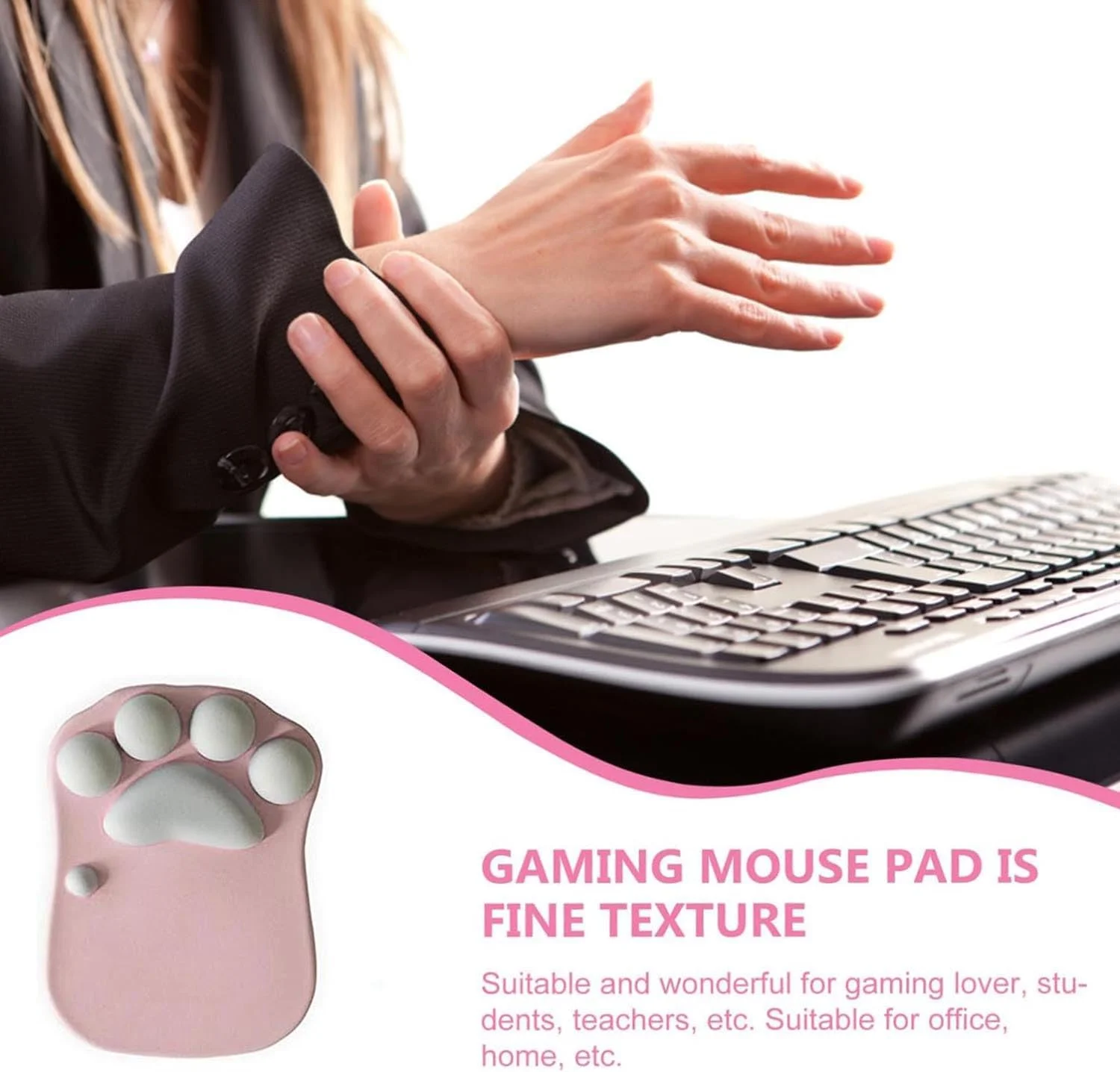 استراحتگاه مچ دست SAHENITEANA، پد ماوس زیبا با پشتیبانی مچ دست، طرح پنجه گربه، هدیه برای میز کار اداری، بازی، لوازم کاوائی، پد ماوس ارگونومیک، لوازم جانبی میز (صورتی)