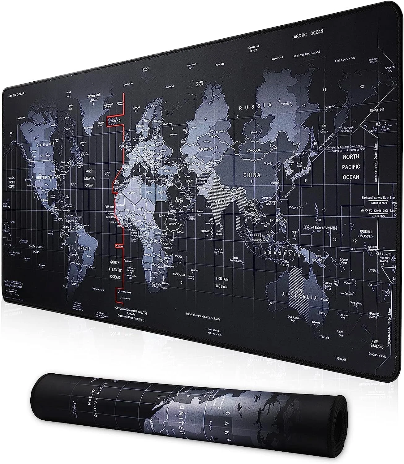 پد ماوس گیمینگ SKY-TOUCH سایز 90x40cm، پد ماوس ضد لغزش، پد ماوس طرح نقشه جهان با پایه لاستیکی و لبه های دوخته شده برای گیمرها و دفاتر