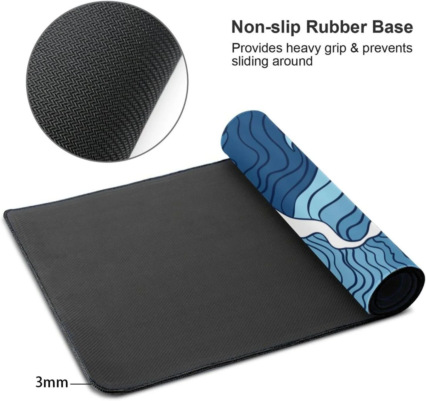 ماوس پد گیمینگ طرح موج ژاپنی آبی و سفید Tubdic سایز XL، پد ماوس با پایه لاستیکی ضد لغزش، لبه های دوخته شده، پد رومیزی بزرگ و گسترده، 31.5 X 11.8 اینچ