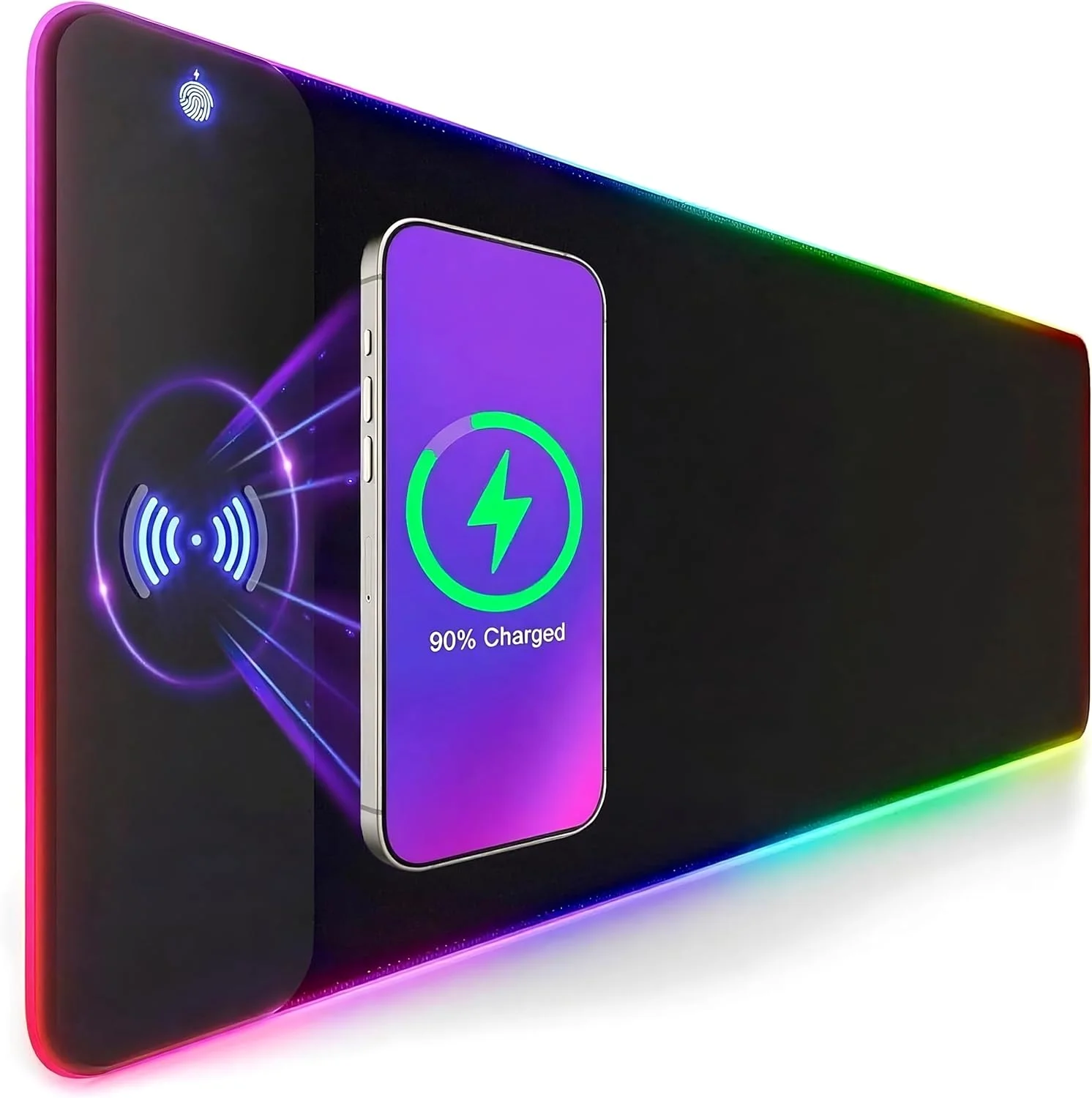 پد ماوس LED شارژ بی‌سیم 80x30 سانتی‌متر RGB، پد ماوس گیمینگ با 10 حالت نورپردازی، ضخامت 4 میلی‌متر، پد بزرگ میز با شارژ بی‌سیم، پد ماوس خنک برای لوازم جانبی کامپیوتر و هدایای گیمینگ