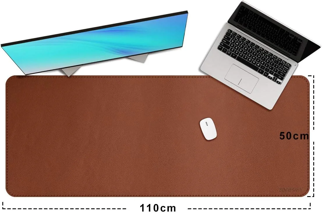 ماوس پد بزرگ ZORESYN XXL (110x50 سانتی متر) - پد ماوس بازی بزرگ و چرمی PU - پایه ضد لغزش و صفحه کلید ضد آب برای دسکتاپ (قهوه ای روشن، XX-Large)