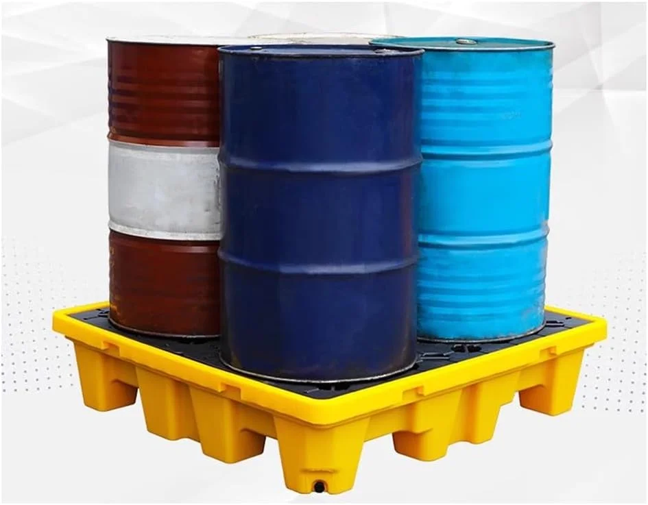 پالت سینی نشت گیر مخزن روغن بشکه صنعتی با توری تودرتو، پلی اتیلن سنگین، مناسب برای نگهداری گاراژی سطل رنگ و ایمنی مواد شیمیایی