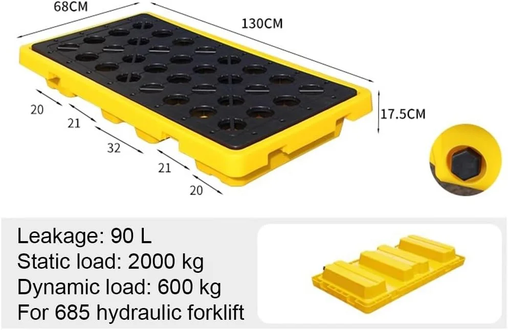 پالت سینی نشت گیر مخزن روغن بشکه صنعتی با توری تودرتو، پلی اتیلن سنگین، مناسب برای نگهداری گاراژی سطل رنگ و ایمنی مواد شیمیایی