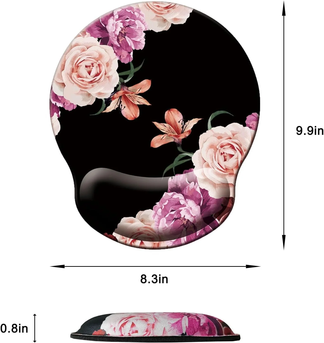 پد ماوس با پشتیبانی مچ دست، پد ماوس ارگونومیک با بالشتک استراحت مچ دست فوم حافظه دار، پد ماوس بازی با پایه لاستیکی ضد لغزش برای لپ تاپ کامپیوتر اداری خانگی (رز)