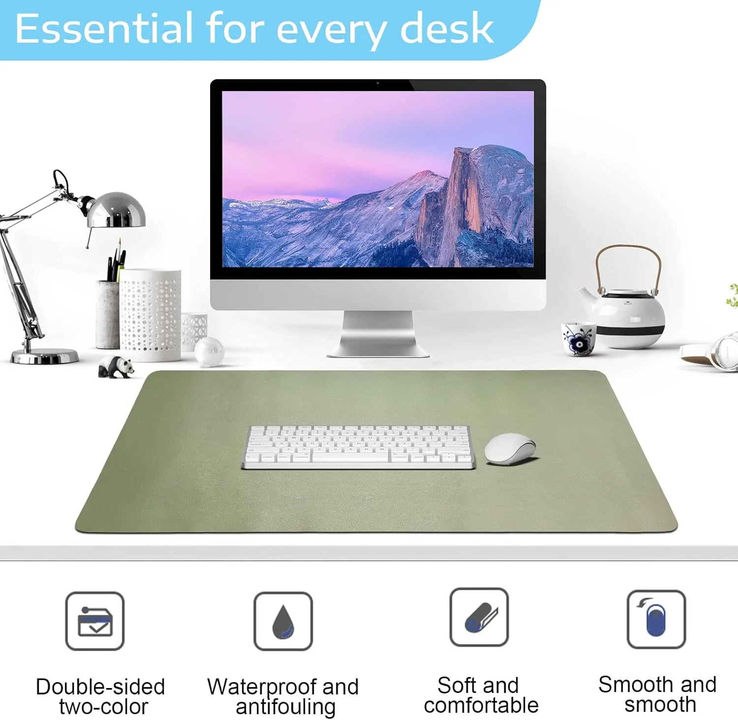 پد ماوس بزرگ SKY-TOUCH، 80x40 سانتی متر، پد کامپیوتر چرمی، زیرانداز میز اداری، پد ماوس گیمینگ بزرگ، ضد لغزش، ضد آب، محافظ زیرانداز میز با قابلیت استفاده دو طرفه (سبز/نقره ای) پد ماوس بزرگ SKY-TOUCH، 80x40 سانتی متر، پد کامپیوتر چرمی، زیرانداز میز اداری، پد ماوس گیمینگ بزرگ، ضد لغزش، ضد آب، محافظ زیرانداز میز با قابلیت استفاده دو طرفه (سبز/نقره ای)