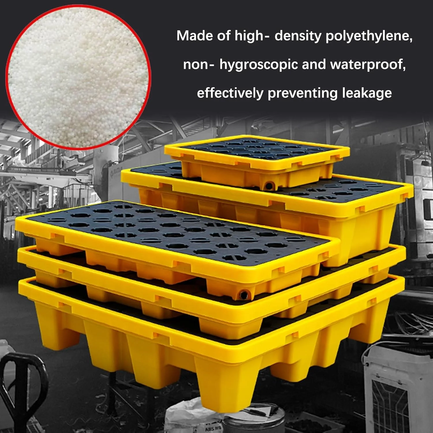 سینی مخزن روغن ضد ریزش، پلتفرم مهار نشت پلی اتیلن ماژولار برای استفاده در انبار صنعتی و کارگاه، ضد نشت و قابل انباشت برای بشکه های روغن و قوطی های رنگ