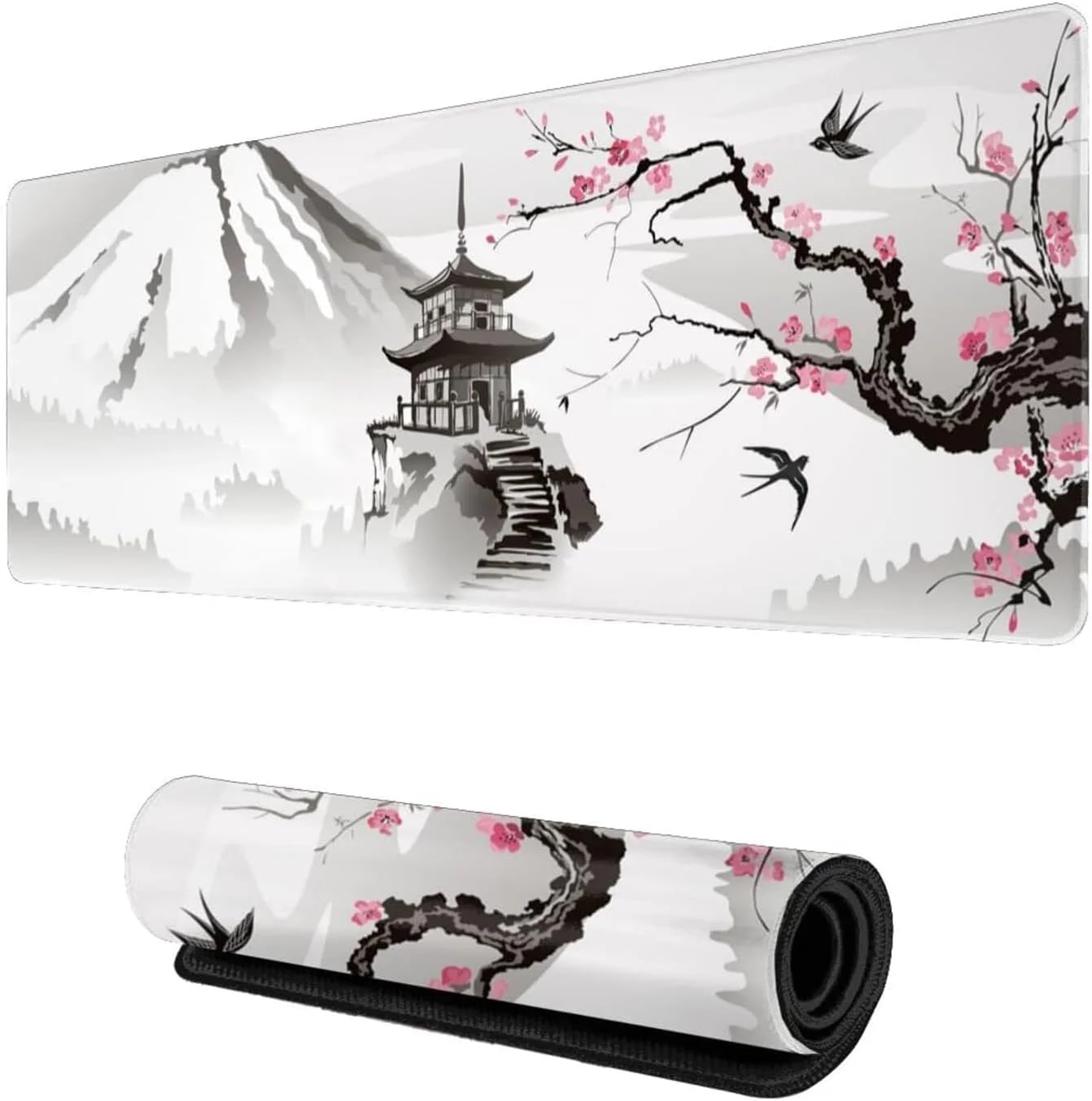 پد ماوس گیمینگ X spring، 80cm × 30cm طرح شکوفه گیلاس، پد بزرگ کیبورد، ضد آب و تمیز کردن آسان، پد ماوس نقاشی جوهر فوجی، پد ماوس بلند با پایه لاستیکی ضد لغزش برای کار و بازی