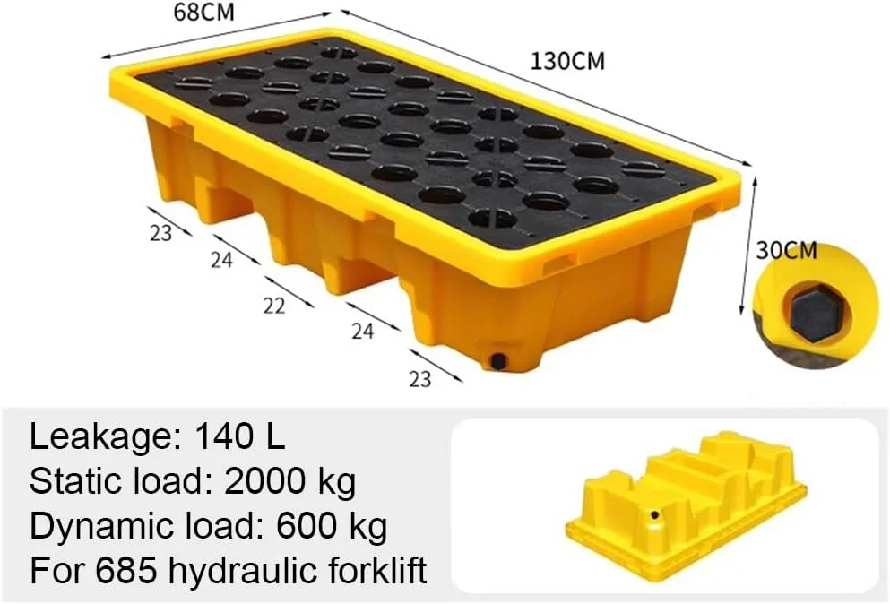 پالت نگهداری و مهار نشت مواد شیمیایی بشکه صنعتی، سینی نشت تانک روغن قابل انباشت با توری جداشدنی، پلی اتیلن سنگین برای نگهداری سطل رنگ و مواد خطرناک