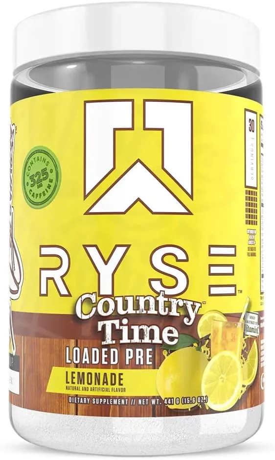 مکمل قبل از تمرین RYSE Loaded - طعم لیموناد Country Time، 30 سروینگ، انرژی انفجاری، پمپ عضلانی و تمرکز، ال-سیترولین، بتا آلانین، کافئین با رهش طولانی، تغذیه ورزشی