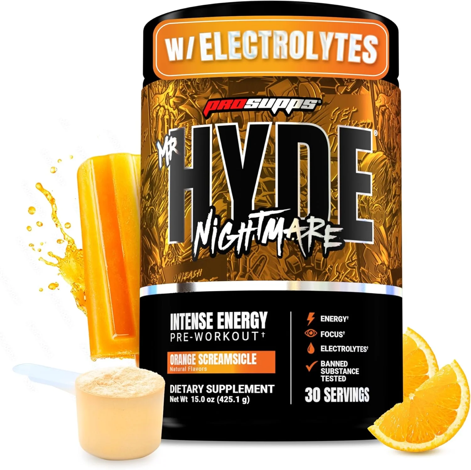 پودر نوشیدنی انرژی زا قبل از تمرین PROSUPPS Hyde Nightmare - انرژی شدید، تمرکز ذهنی و عملکرد بالا - مملو از سیترولین، بتا آلانین و نوتروپیک ها (30 سروینگ، بستنی)