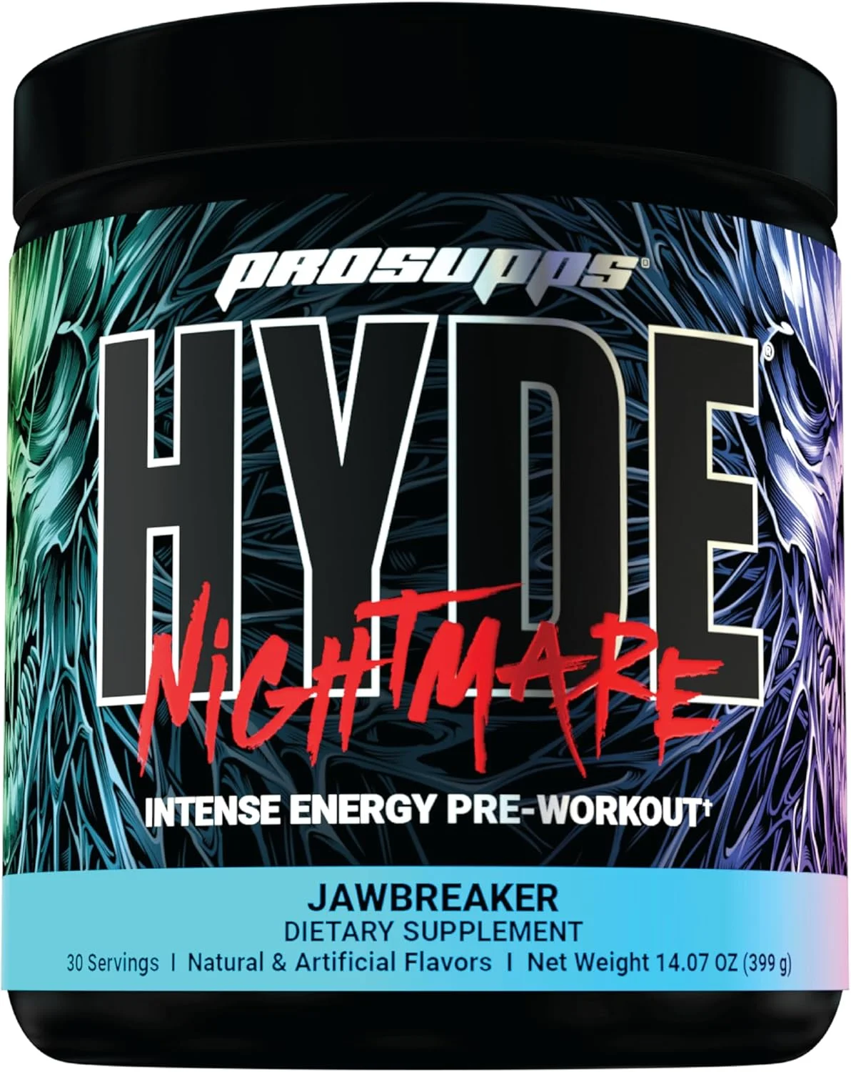 مکمل پودری قبل از تمرین آبرسان PS PROSUPPS Hyde Nightmare | پودر نوشیدنی انرژی زا برای تمرکز و استقامت | قبل از تمرین برای مردان، زنان | بتا آلانین، ال سیترولین، کافئین | 399 گرم 30 سروینگ (Jawbreaker) مکمل پودری قبل از تمرین آبرسان PS PROSUPPS Hyde Nightmare | پودر نوشیدنی انرژی زا برای تمرکز و استقامت | قبل از تمرین برای مردان، زنان | بتا آلانین، ال سیترولین، کافئین | 399 گرم 30 سروینگ (Jawbreaker)