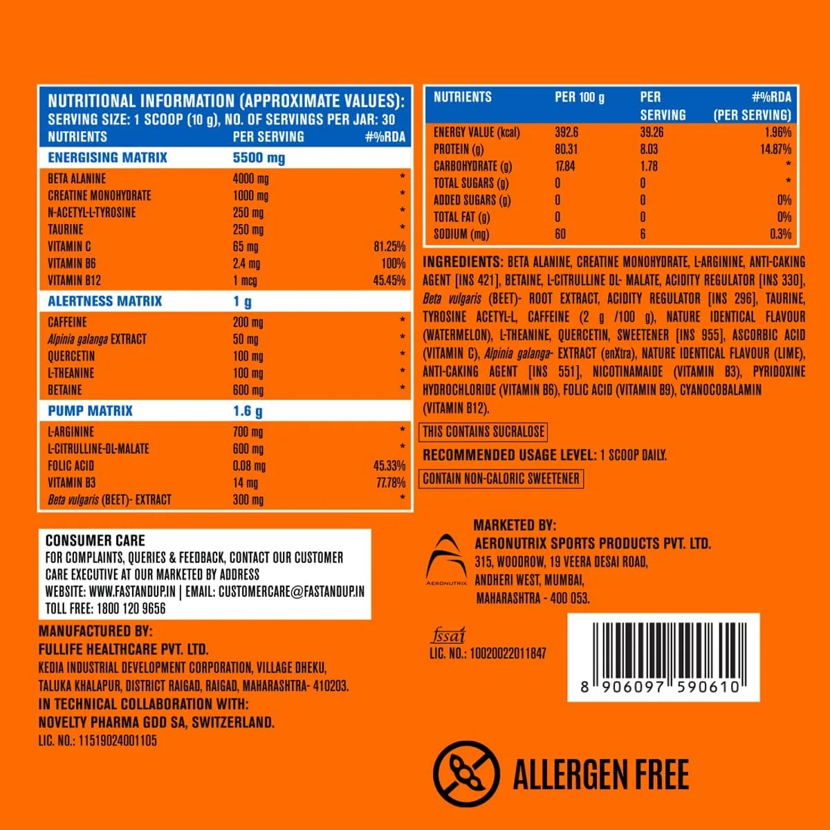 پودر مکمل قبل از تمرین FAST&UP (30 سروینگ، طعم هندوانه) برای مردان و زنان با بتا آلانین، کراتین، تورین برای افزایش عملکرد و انرژی، نارنجی 300 گرم (بسته 1 عددی) پودر مکمل قبل از تمرین FAST&UP (30 سروینگ، طعم هندوانه) برای مردان و زنان با بتا آلانین، کراتین، تورین برای افزایش عملکرد و انرژی، نارنجی 300 گرم (بسته 1 عددی)