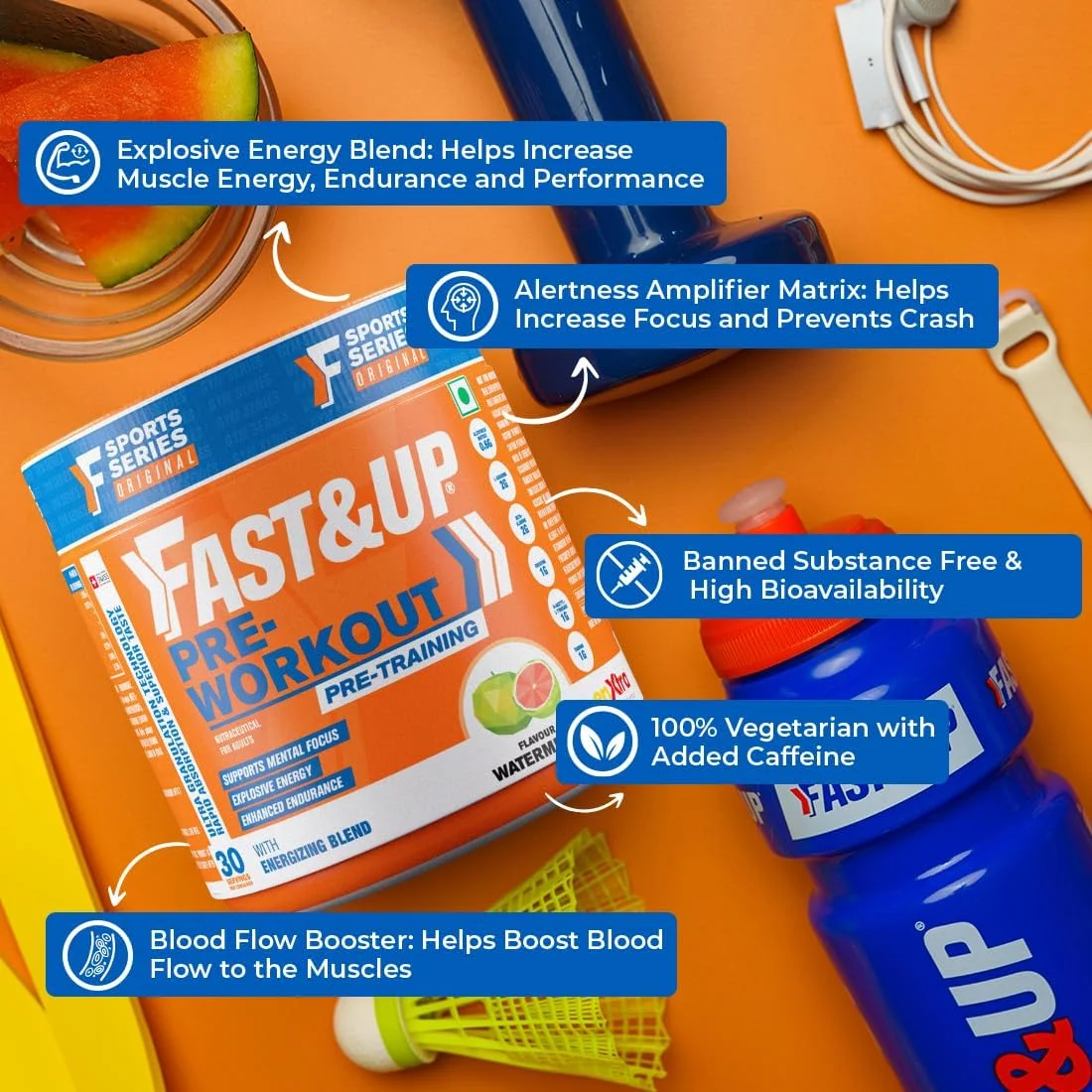پودر مکمل قبل از تمرین FAST&UP (30 سروینگ، طعم هندوانه) برای مردان و زنان با بتا آلانین، کراتین، تورین برای افزایش عملکرد و انرژی، نارنجی 300 گرم (بسته 1 عددی) پودر مکمل قبل از تمرین FAST&UP (30 سروینگ، طعم هندوانه) برای مردان و زنان با بتا آلانین، کراتین، تورین برای افزایش عملکرد و انرژی، نارنجی 300 گرم (بسته 1 عددی)