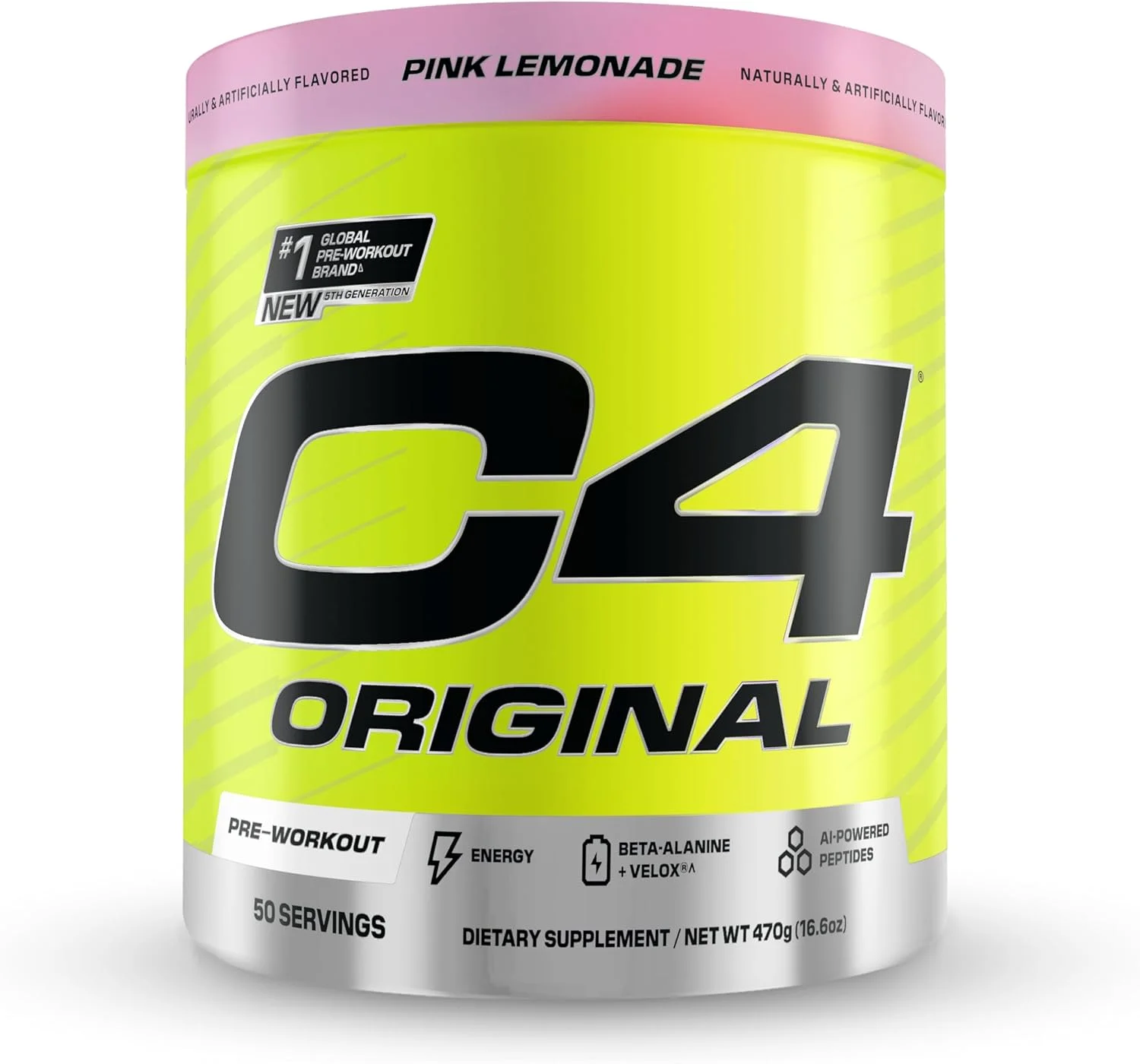 پودر پیش تمرینی C4 Original، انرژی انفجاری، تمرکز و استقامت با بتا آلانین، کراتین و آرژنین، طعم لیموناد صورتی، 50 سروینگ