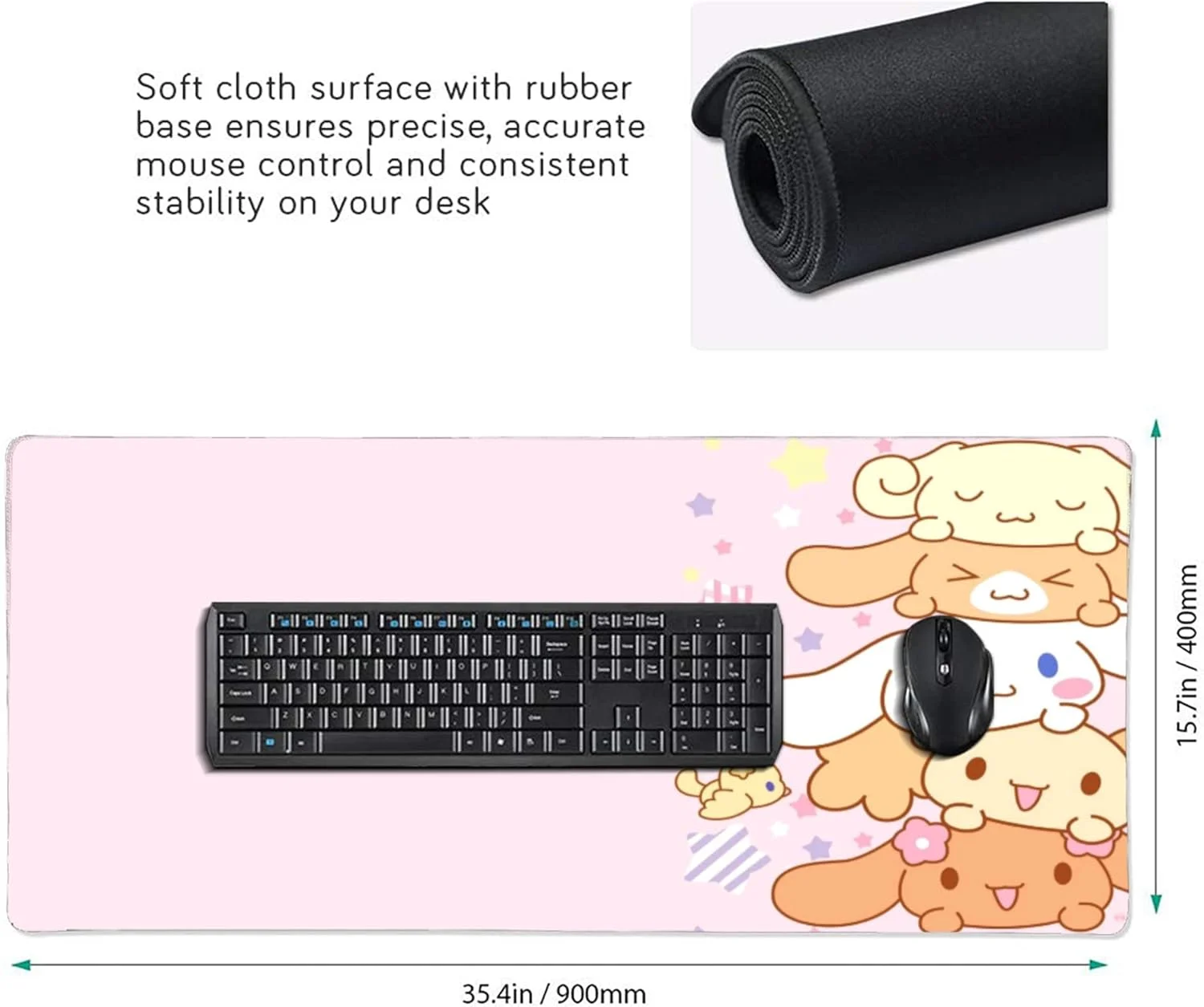 پد موس گیمینگ دخترانه پینوکونی صورتی Kawaii، پد رومیزی بلند و بزرگ XXL، پد موس بزرگ برای صفحه کلید دخترانه برای کار، بازی، دفتر، خانه، 90x40 سانتی متر
