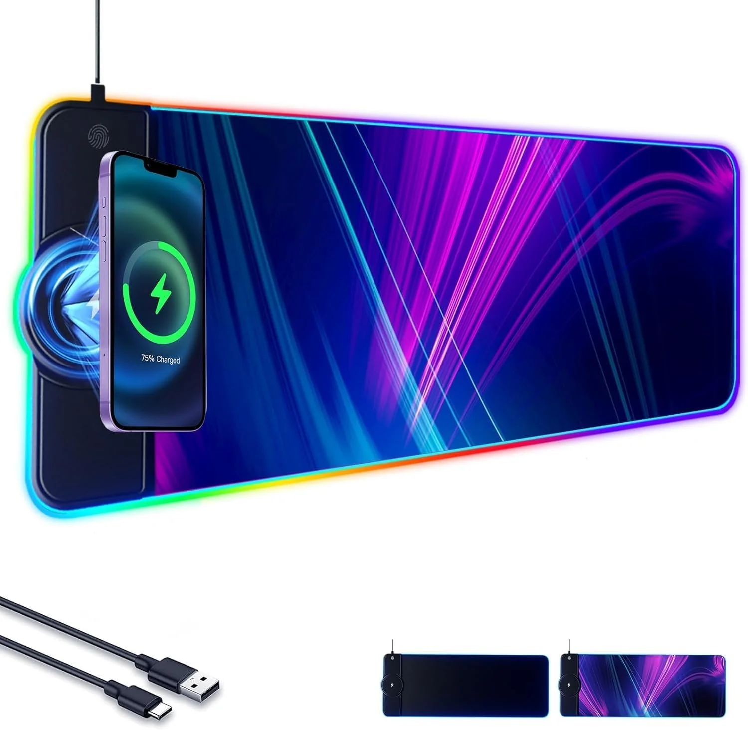 پد ماوس شارژ بی‌سیم NALACAL، 31.88" 12.2" پد ماوس گیمینگ RGB LED ارگونومیک با تکیه‌گاه مچ، پد گیمینگ LED بزرگ RGB برای بازی، مک‌بوک، کامپیوتر شخصی، لپ‌تاپ، میز