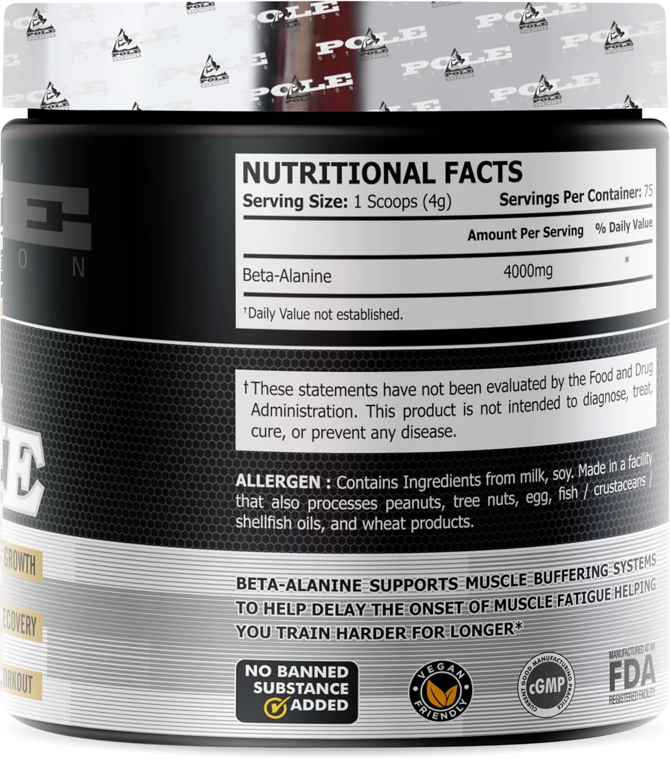 بتا آلانین Pole Nutrition | بدون طعم، 300 گرم، 75 سروینگ بتا آلانین Pole Nutrition | بدون طعم، 300 گرم، 75 سروینگ