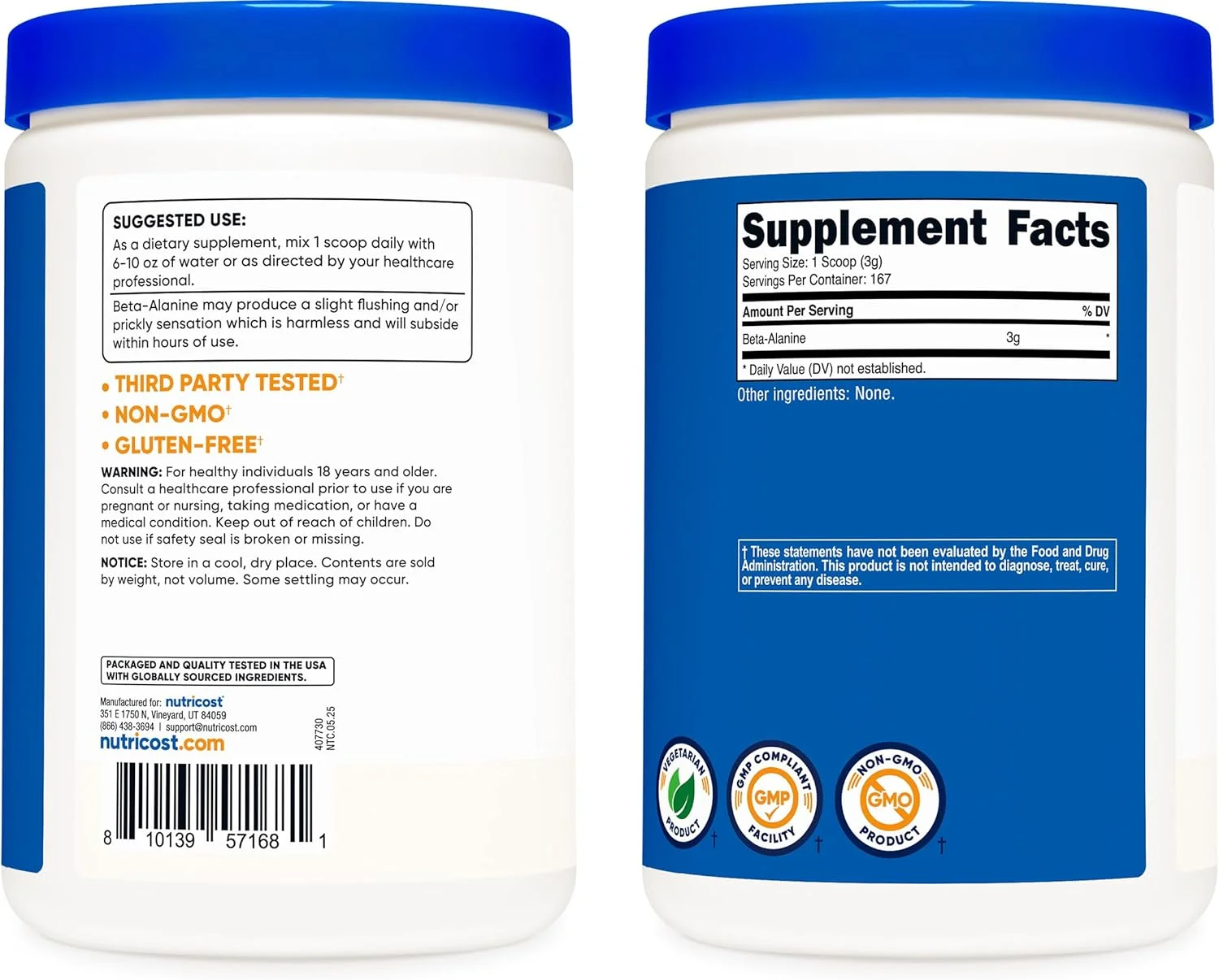 پودر بتا آلانین Nutricost - بتا آلانین خالص، بدون گلوتن و غیر GMO پودر بتا آلانین Nutricost - بتا آلانین خالص، بدون گلوتن و غیر GMO