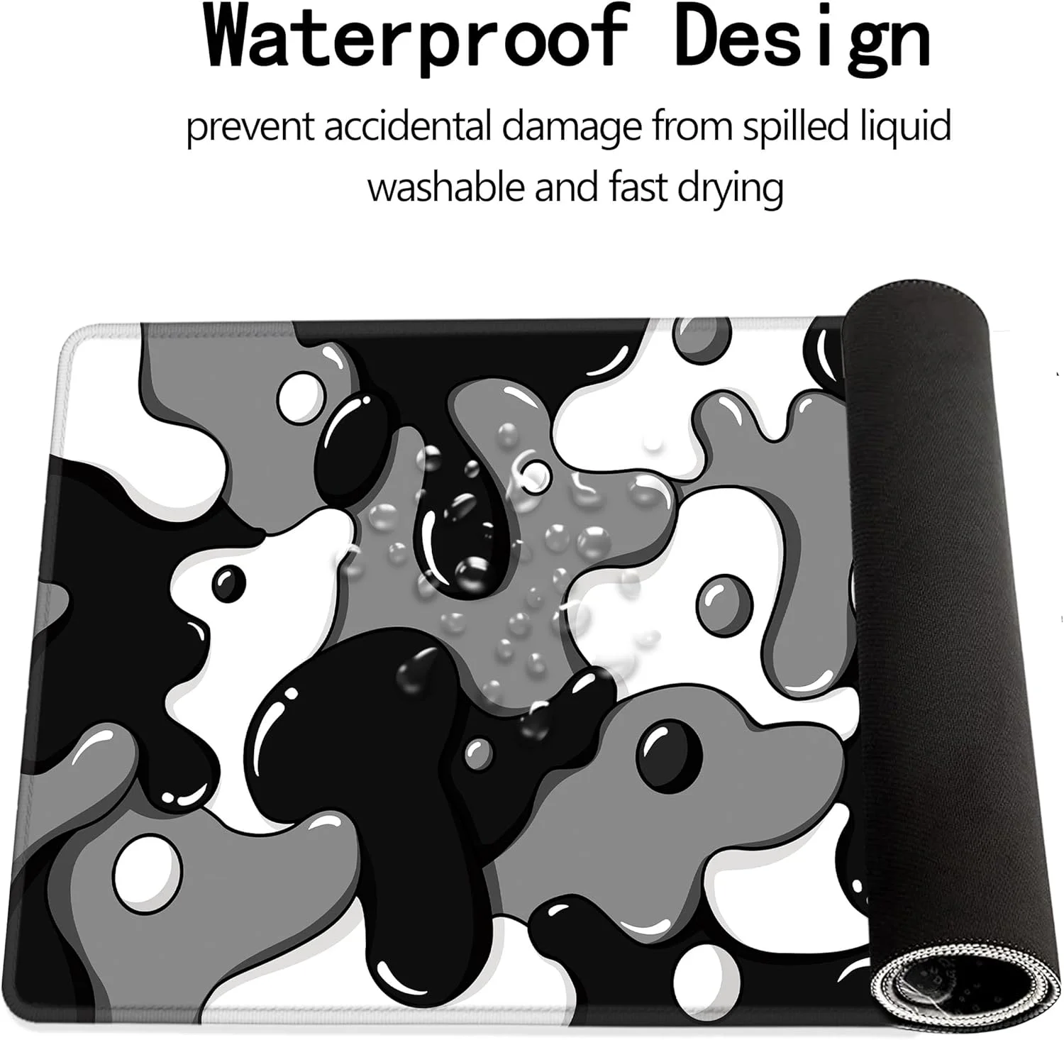 پد ماوس گیمینگ MEWOOCUE® برای میز، پد ماوس بزرگ و زیبا مشکی سفید برای لپ تاپ، پد ماوس انیمه خاکستری ژاپنی، پد صفحه کلید ضد آب بلند XXL، پد ماوس بزرگ ضد لغزش برای بازی، دفتر کار، خانه (80x40 سانتی متر)