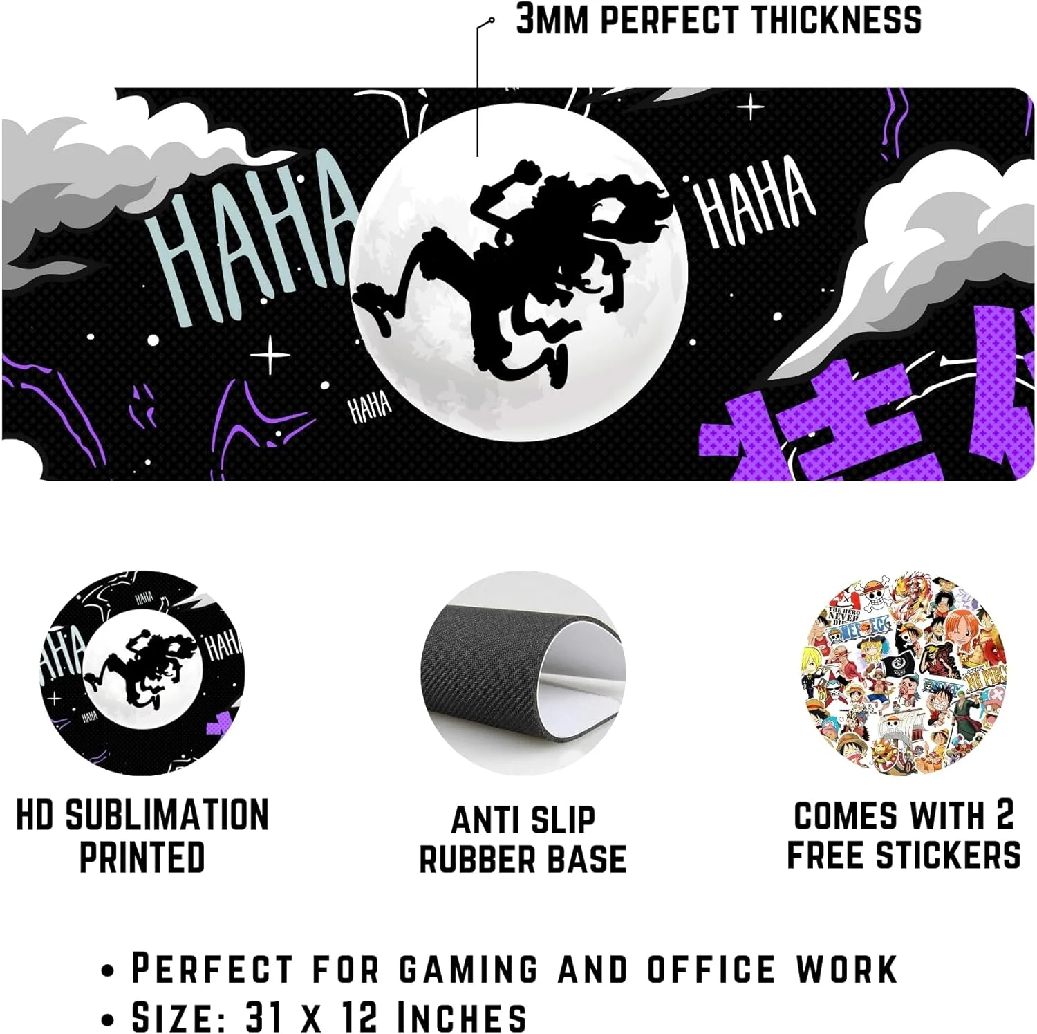 ماوس پد انیمه و گیمینگ سایز XXL مسی پیکس [پایه لاستیکی] | ماوس پد (31x12 اینچ) زیرانداز میز 3 میلی متری (Gear 5)