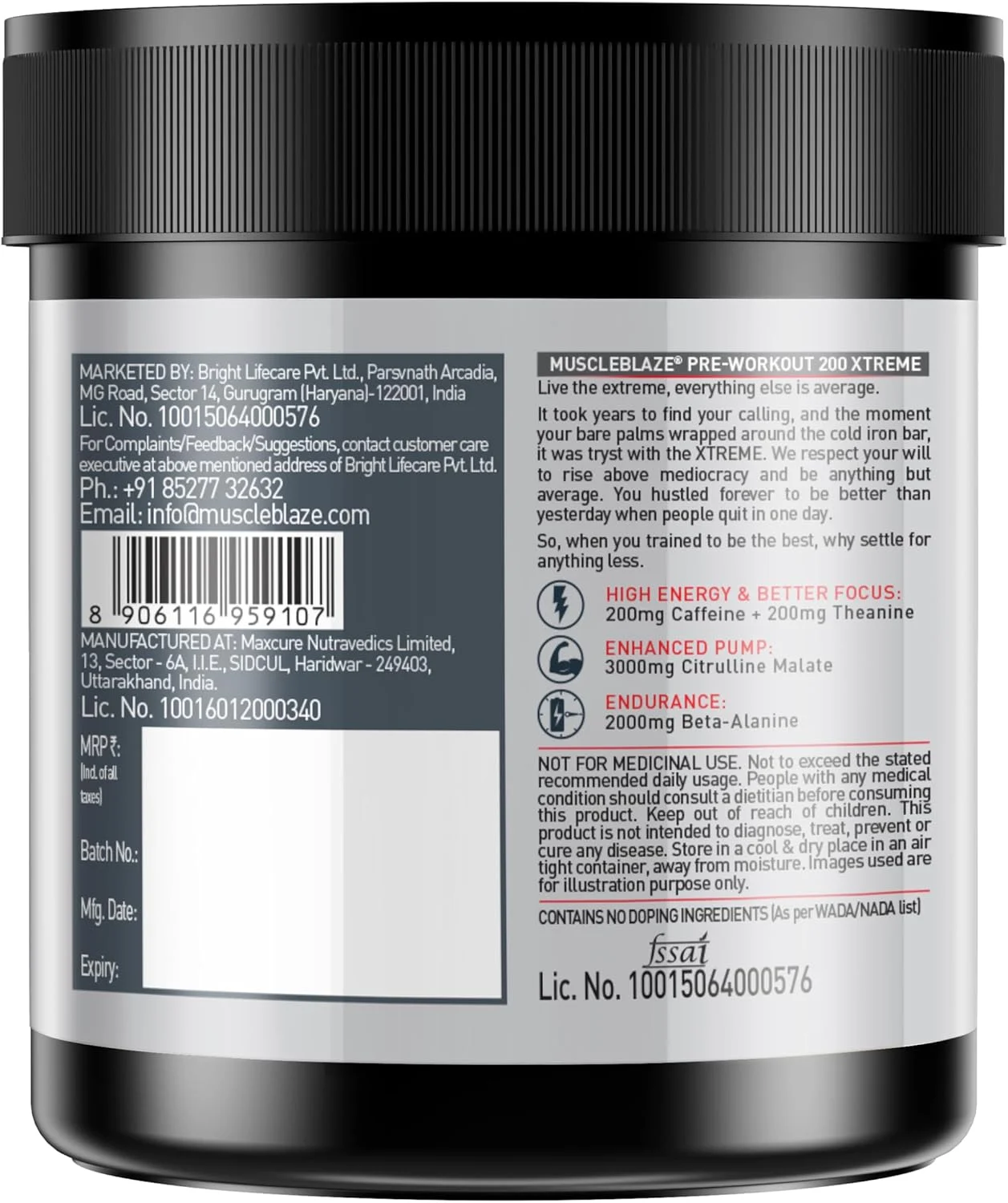 مکمل قبل از تمرین MuscleBlaze 200 Xtreme، 200 میلی گرم کافئین، 200 میلی گرم تیانین، 2000 میلی گرم بتا آلانین، 3000 میلی گرم سیترولین (بری بولت، 100 گرم، 15 سروینگ)، پودر، بسته 1 عددی مکمل قبل از تمرین MuscleBlaze 200 Xtreme، 200 میلی گرم کافئین، 200 میلی گرم تیانین، 2000 میلی گرم بتا آلانین، 3000 میلی گرم سیترولین (بری بولت، 100 گرم، 15 سروینگ)، پودر، بسته 1 عددی