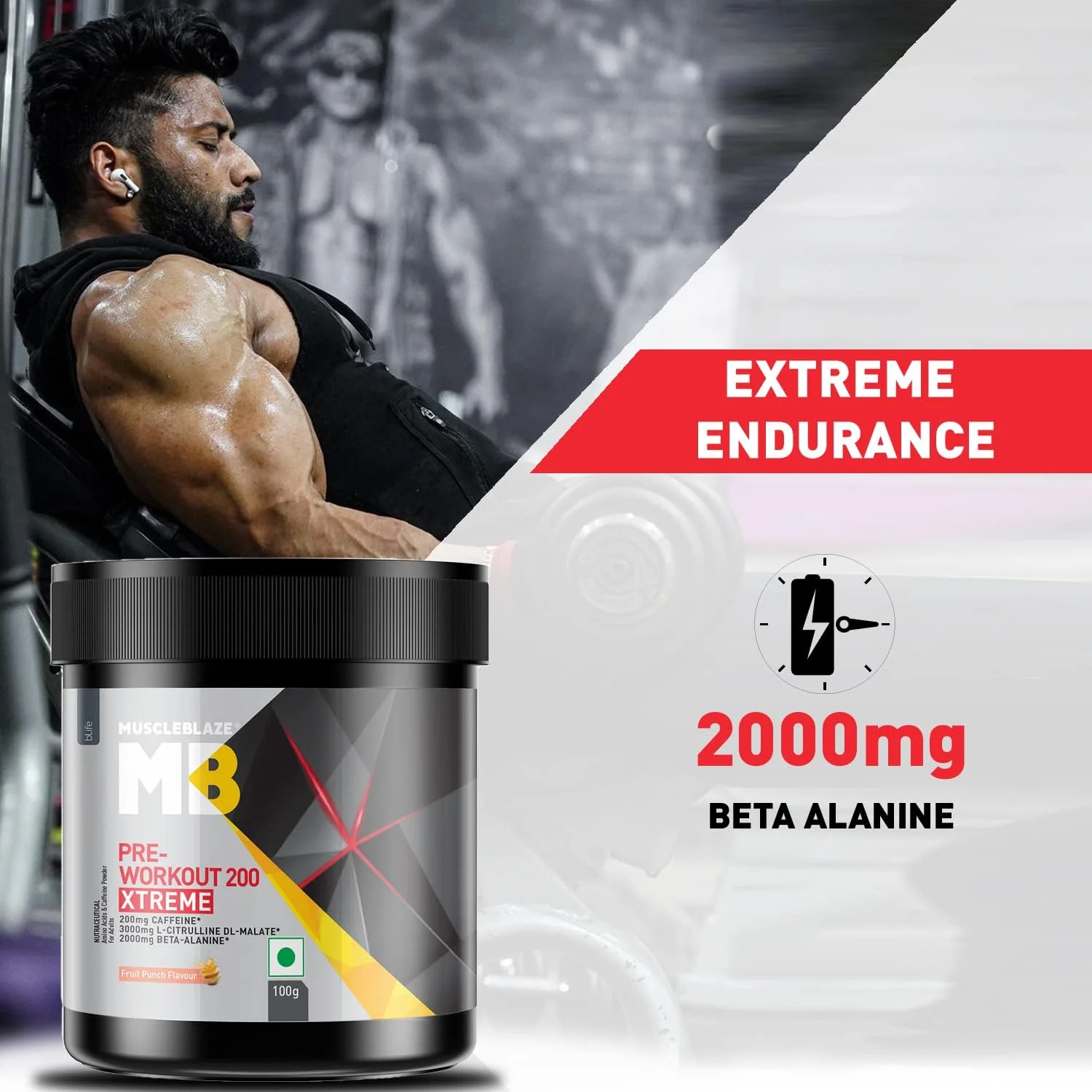 مکمل قبل از تمرین ماسل بلز (طعم پانچ میوه، بسته 100 گرمی، 15 سروینگ) 200 Xtreme، 200 میلی گرم کافئین، 200 میلی گرم تیانین، 2000 میلی گرم بتا آلانین، 3000 میلی گرم سیترولین مکمل قبل از تمرین ماسل بلز (طعم پانچ میوه، بسته 100 گرمی، 15 سروینگ) 200 Xtreme، 200 میلی گرم کافئین، 200 میلی گرم تیانین، 2000 میلی گرم بتا آلانین، 3000 میلی گرم سیترولین